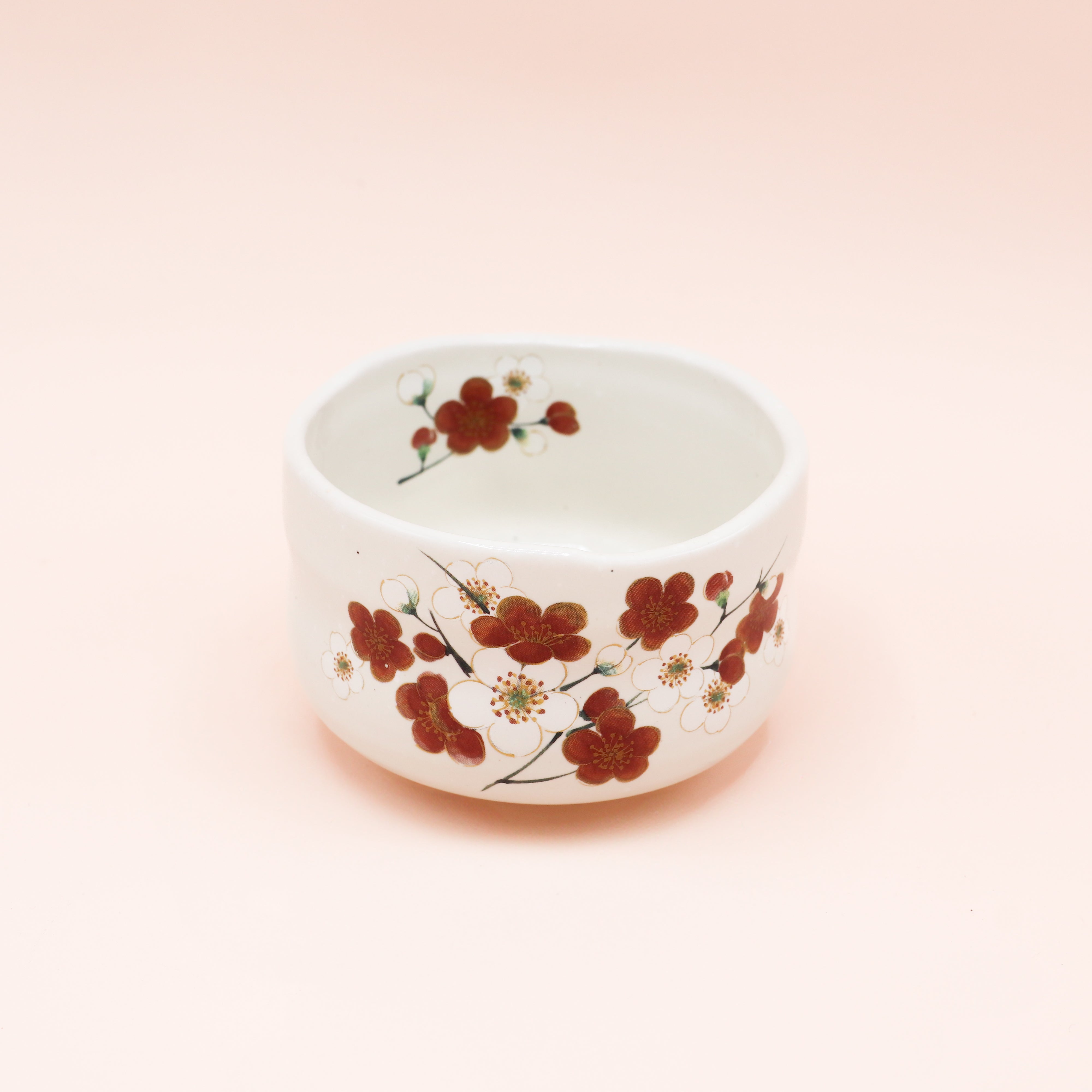 Matchakop - Lille hvid med sakura blomster