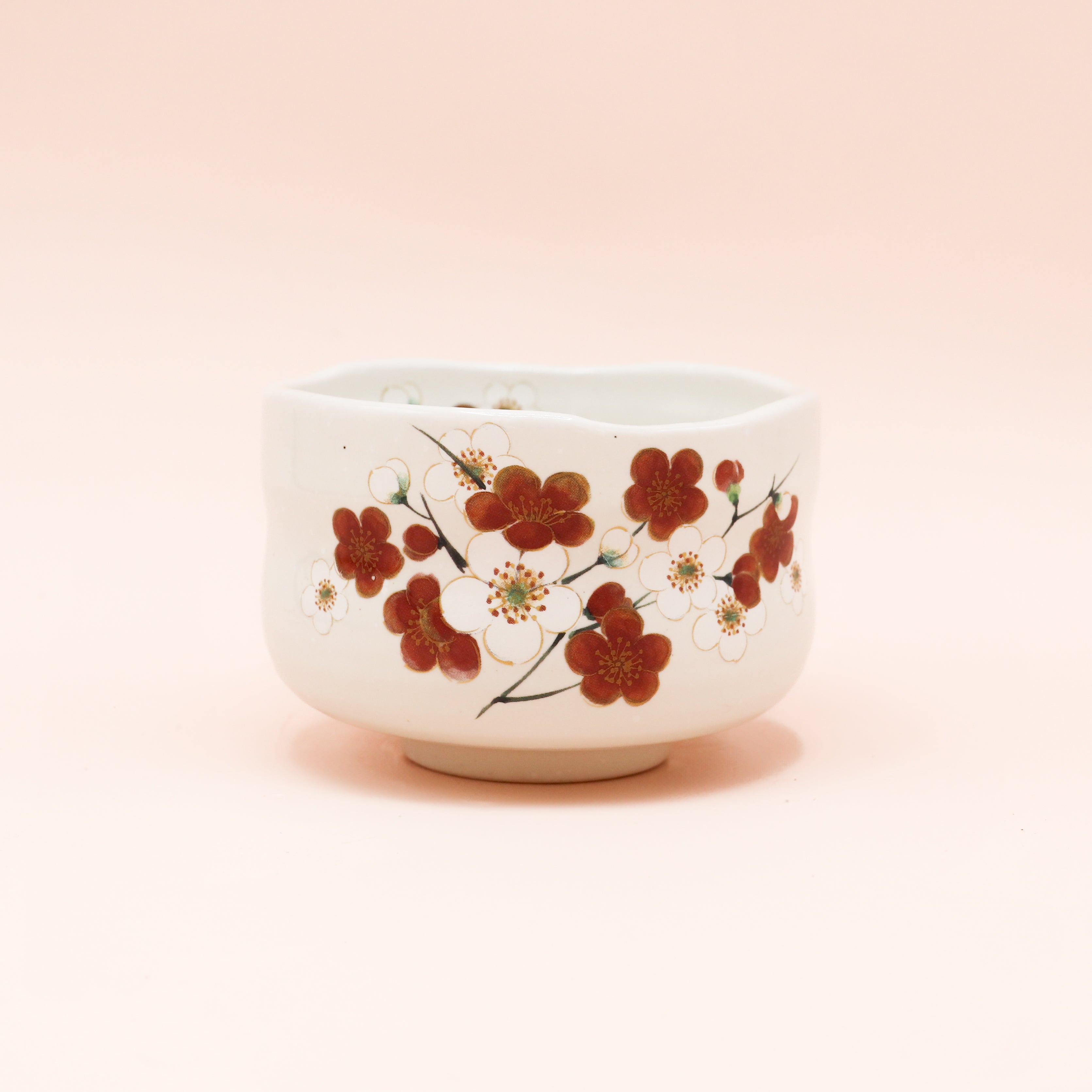 Matchakop - Lille hvid med sakura blomster