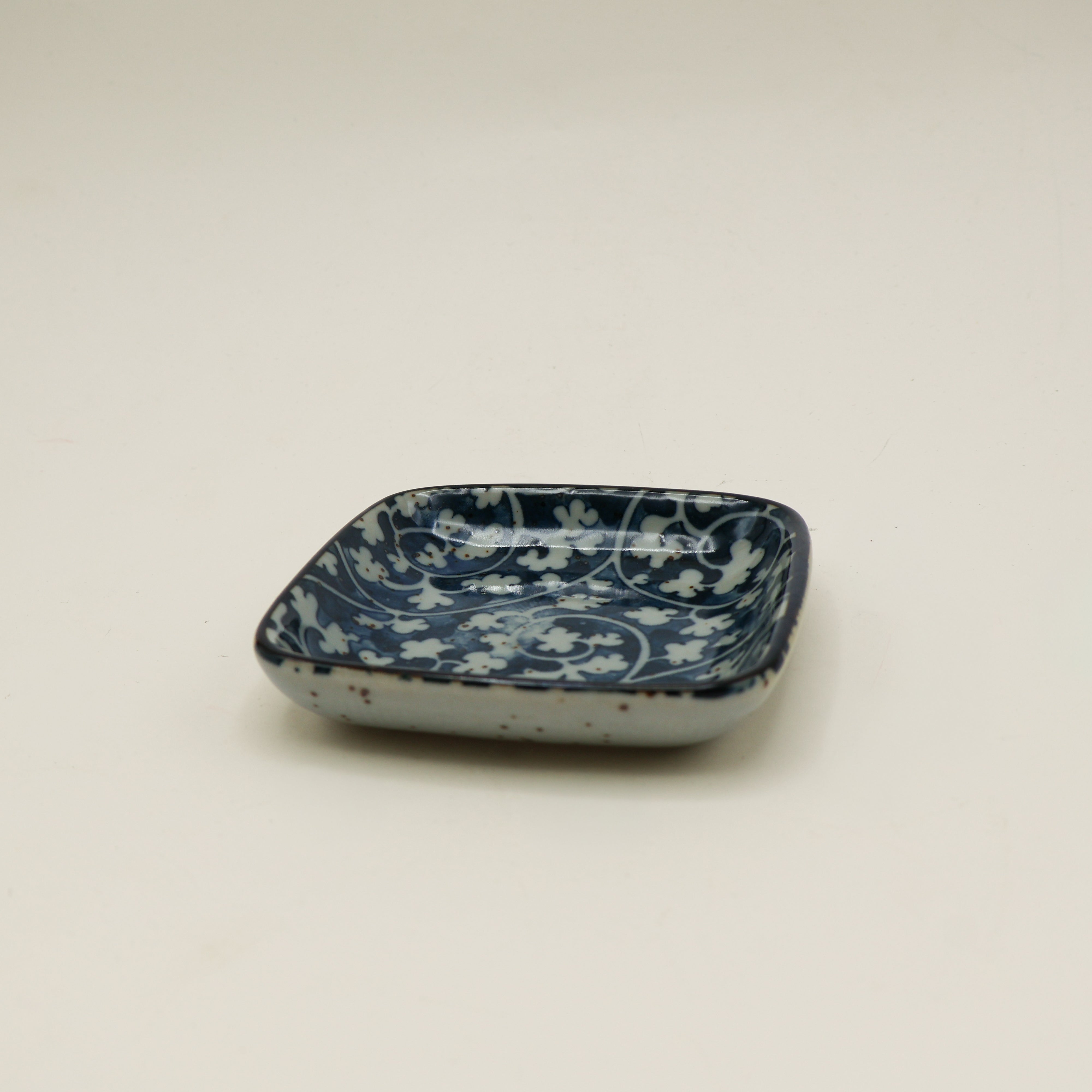 Square blue soy bowl with flowers