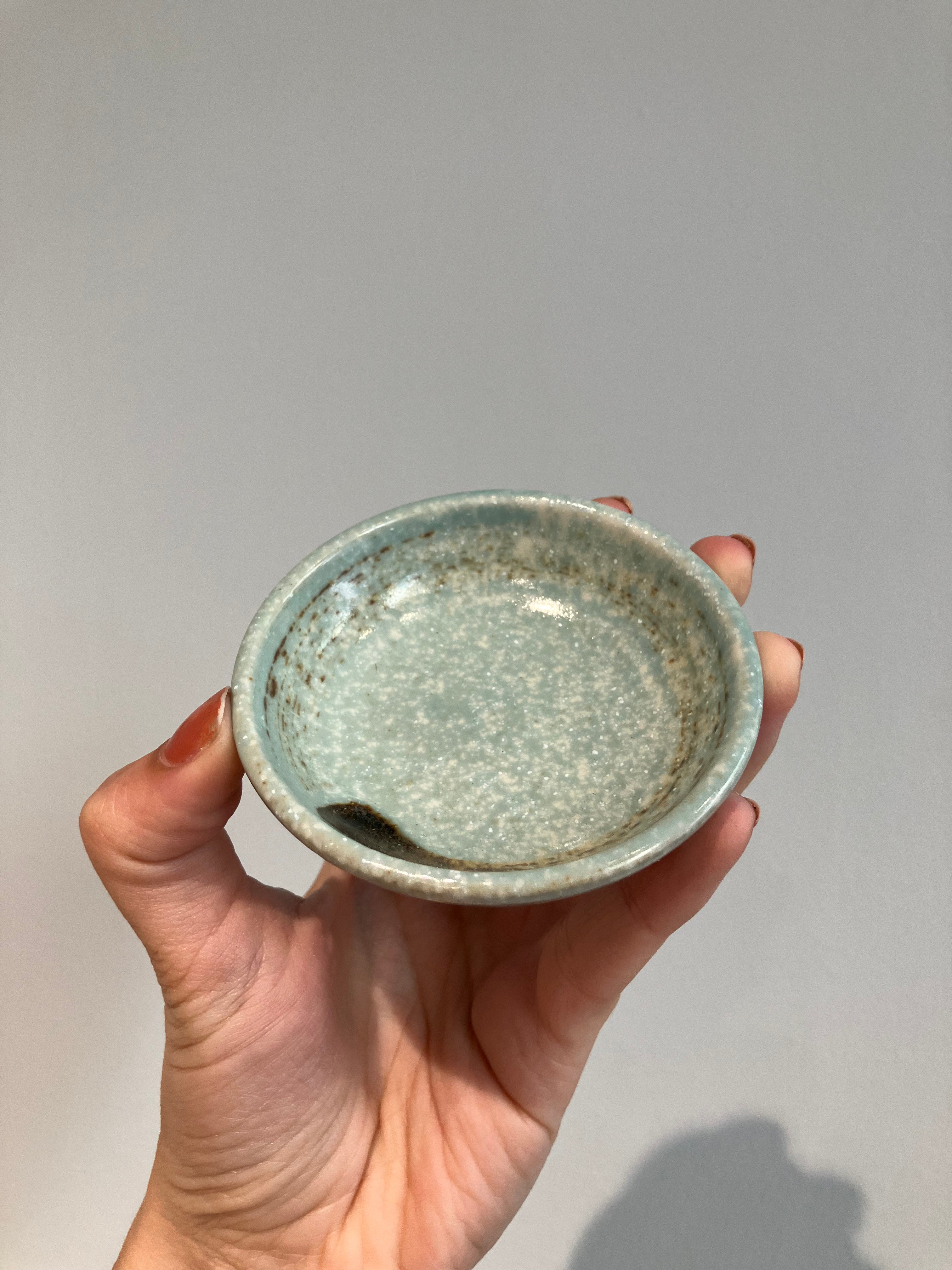 Small soy bowl with light green glaze and brown brush strokes