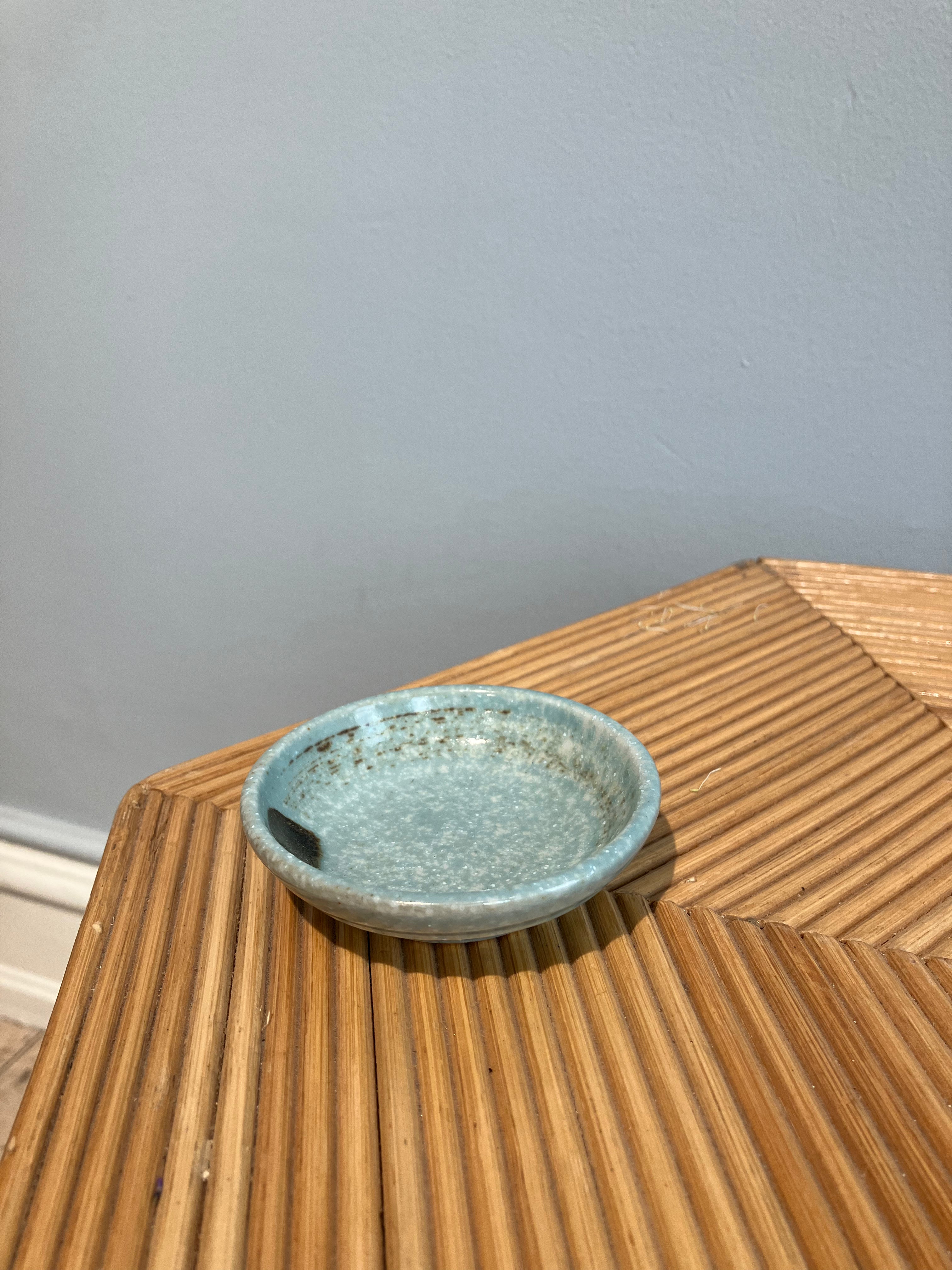 Small soy bowl with light green glaze and brown brush strokes