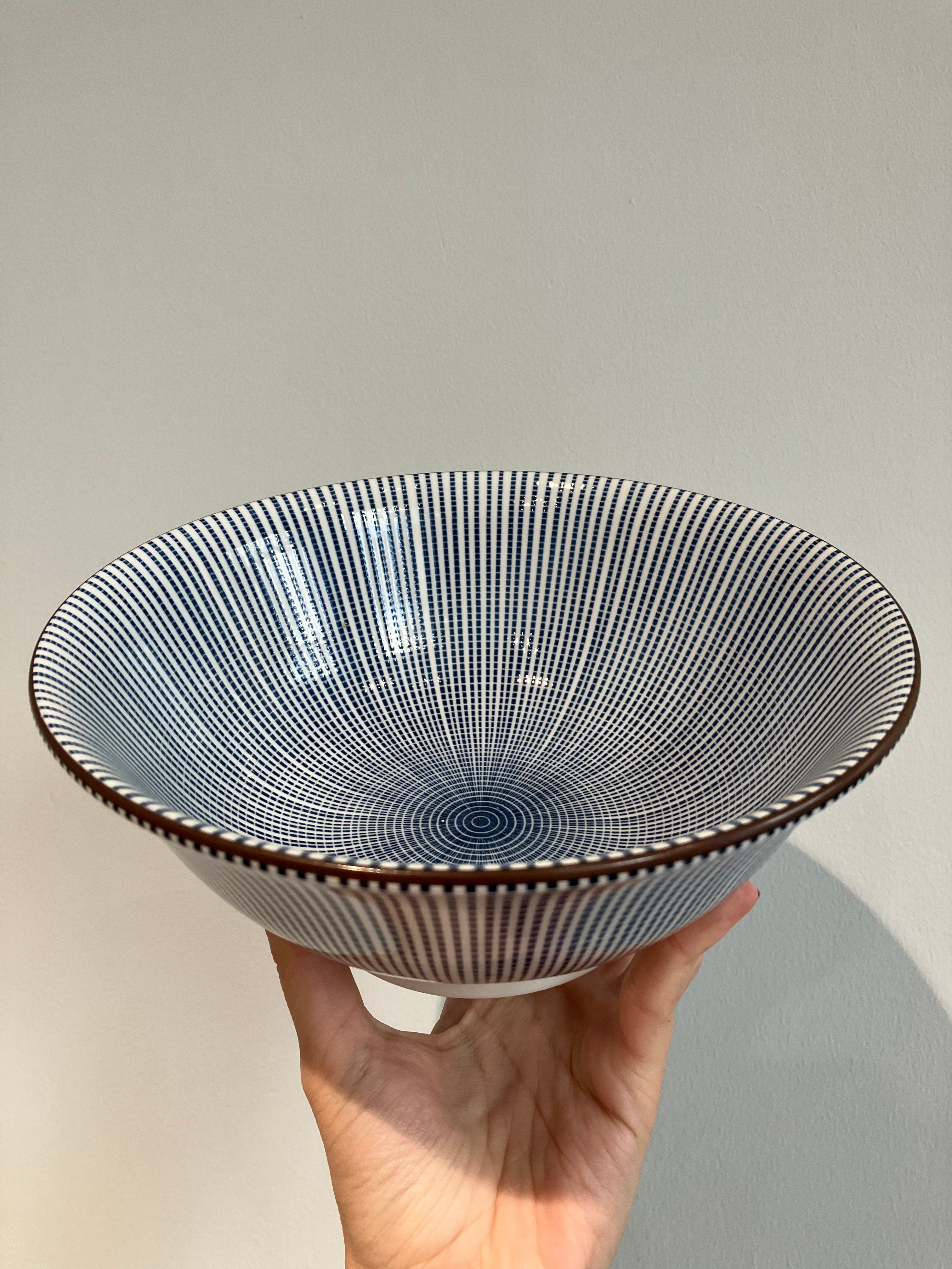 Ramen bowl with pixel stripes in blue