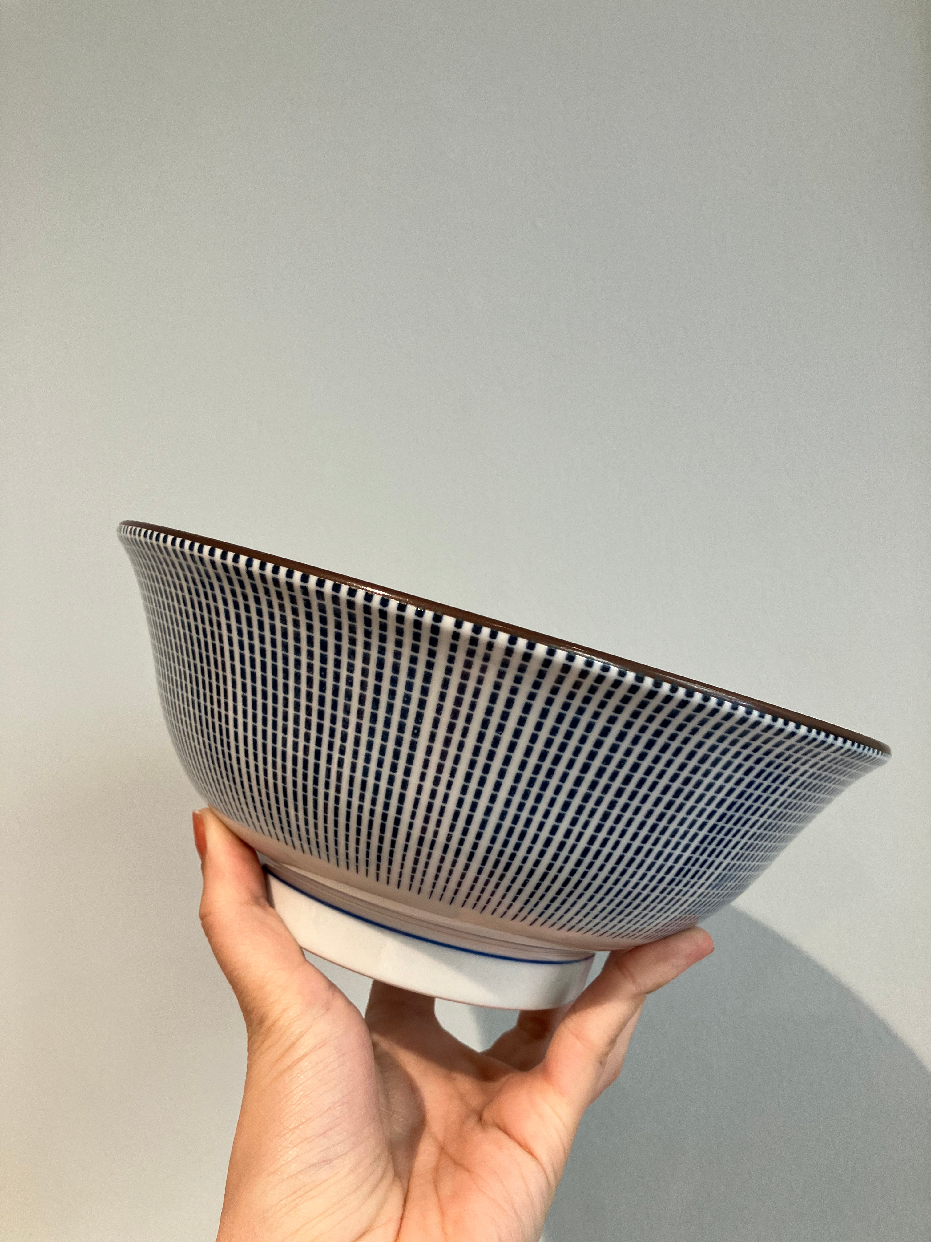 Ramen bowl with pixel stripes in blue