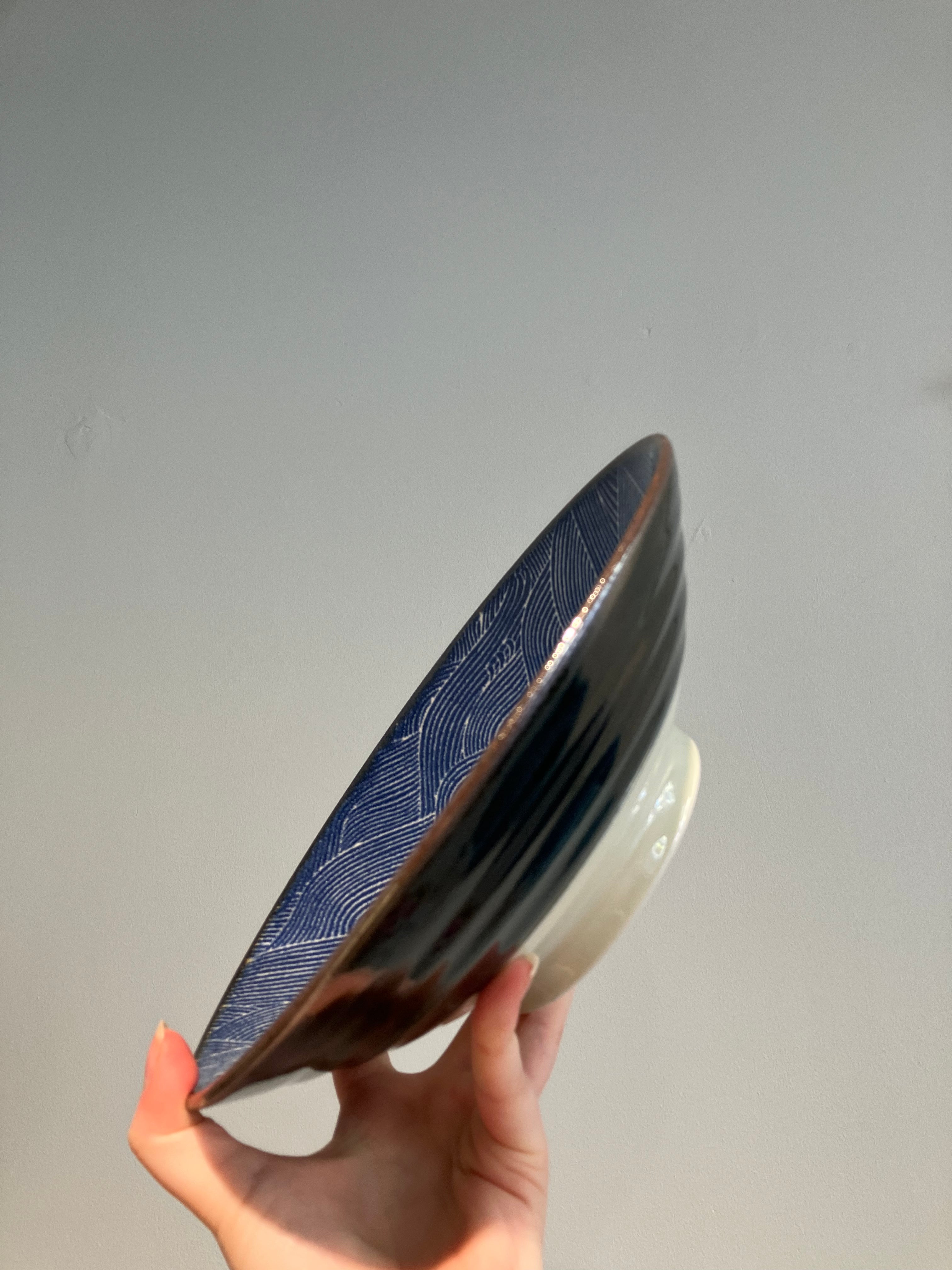 Dish/bowl with blue waves