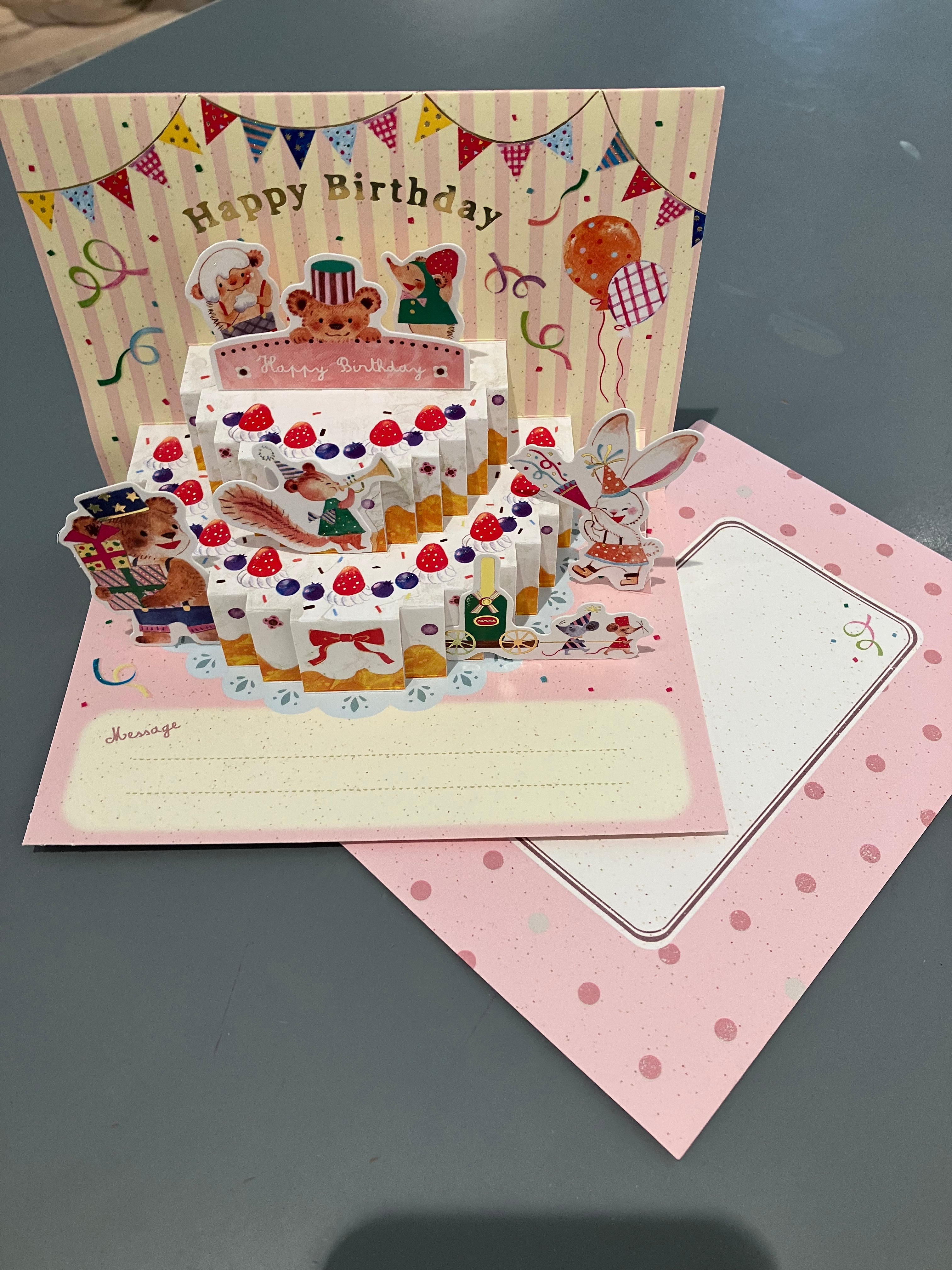 Pop-up birthday card with different animals