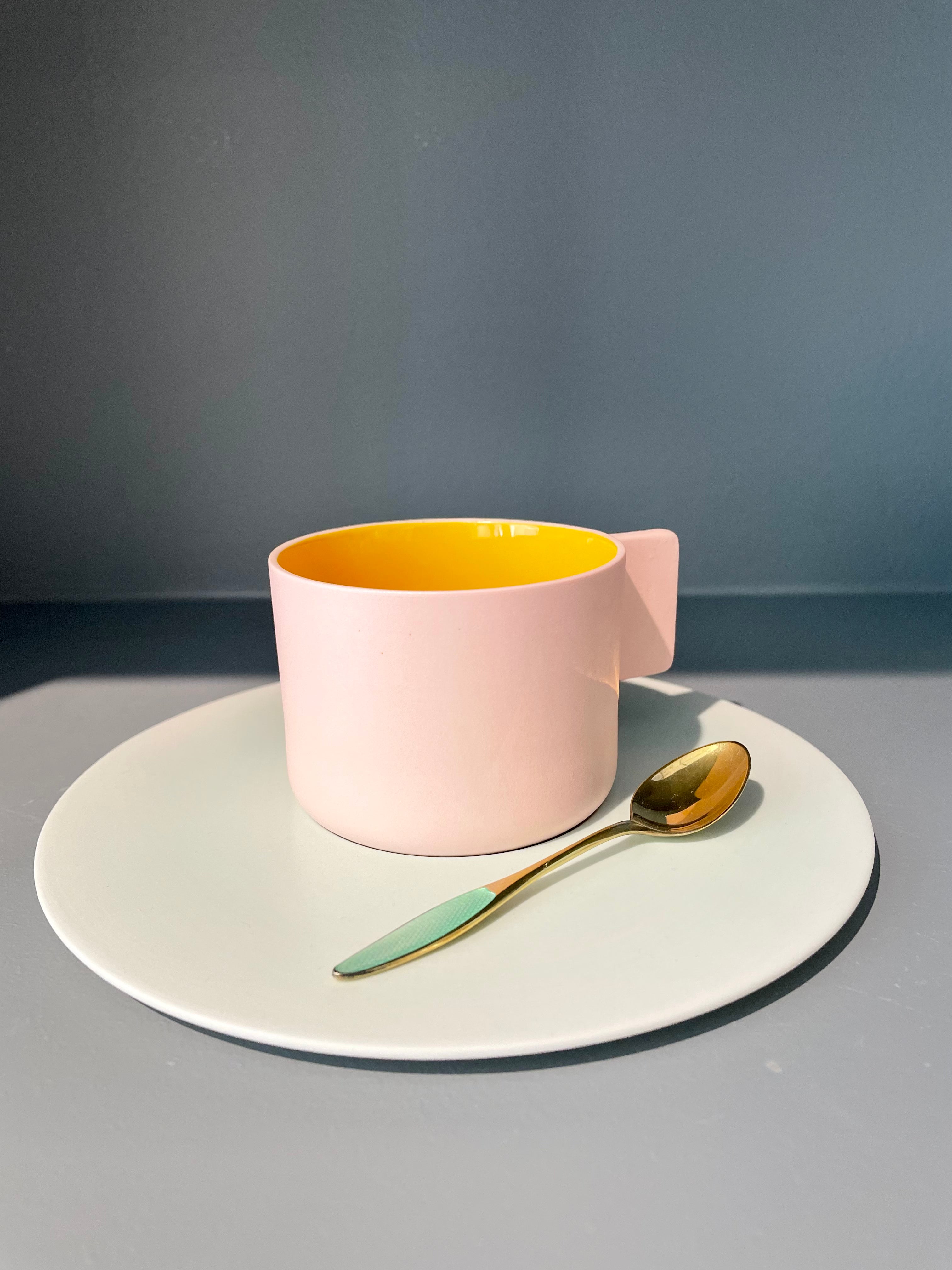 Arita S&amp;B cup and saucer in pink, yellow and mint