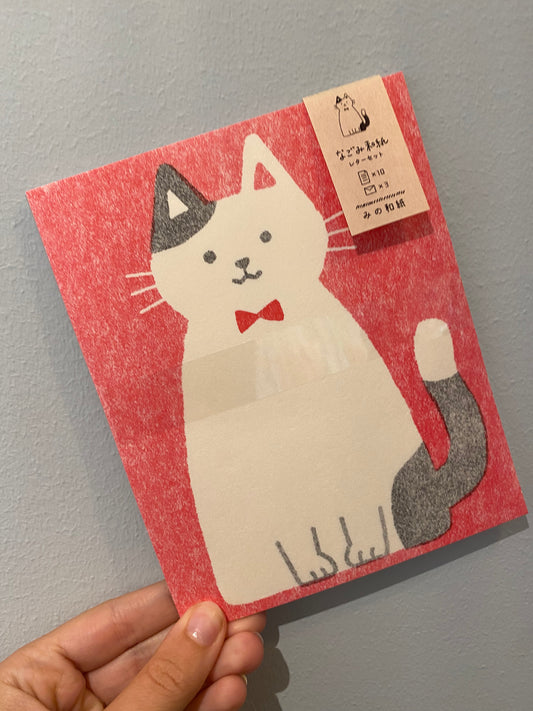 Brevpapir kat på lyserød baggrund med kuvert