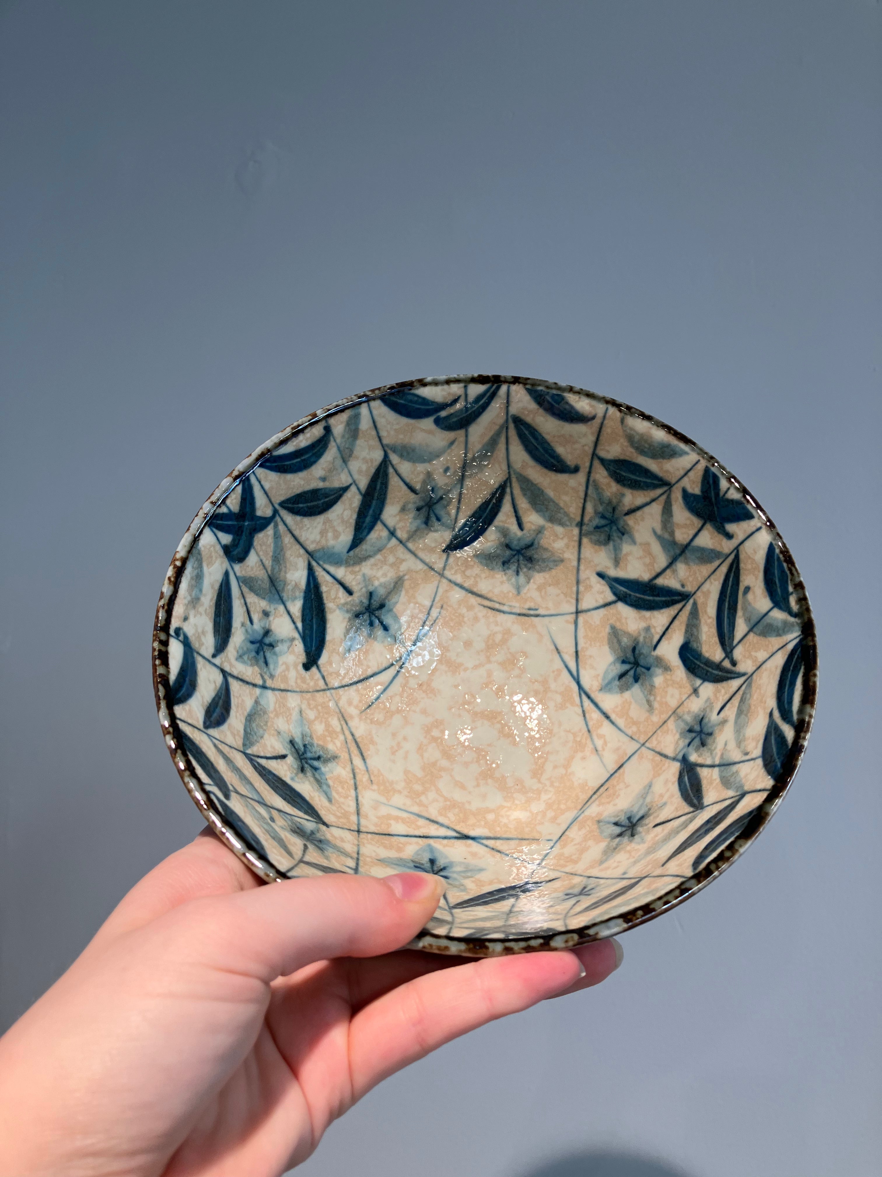 Noodle bowl with blue floral motif