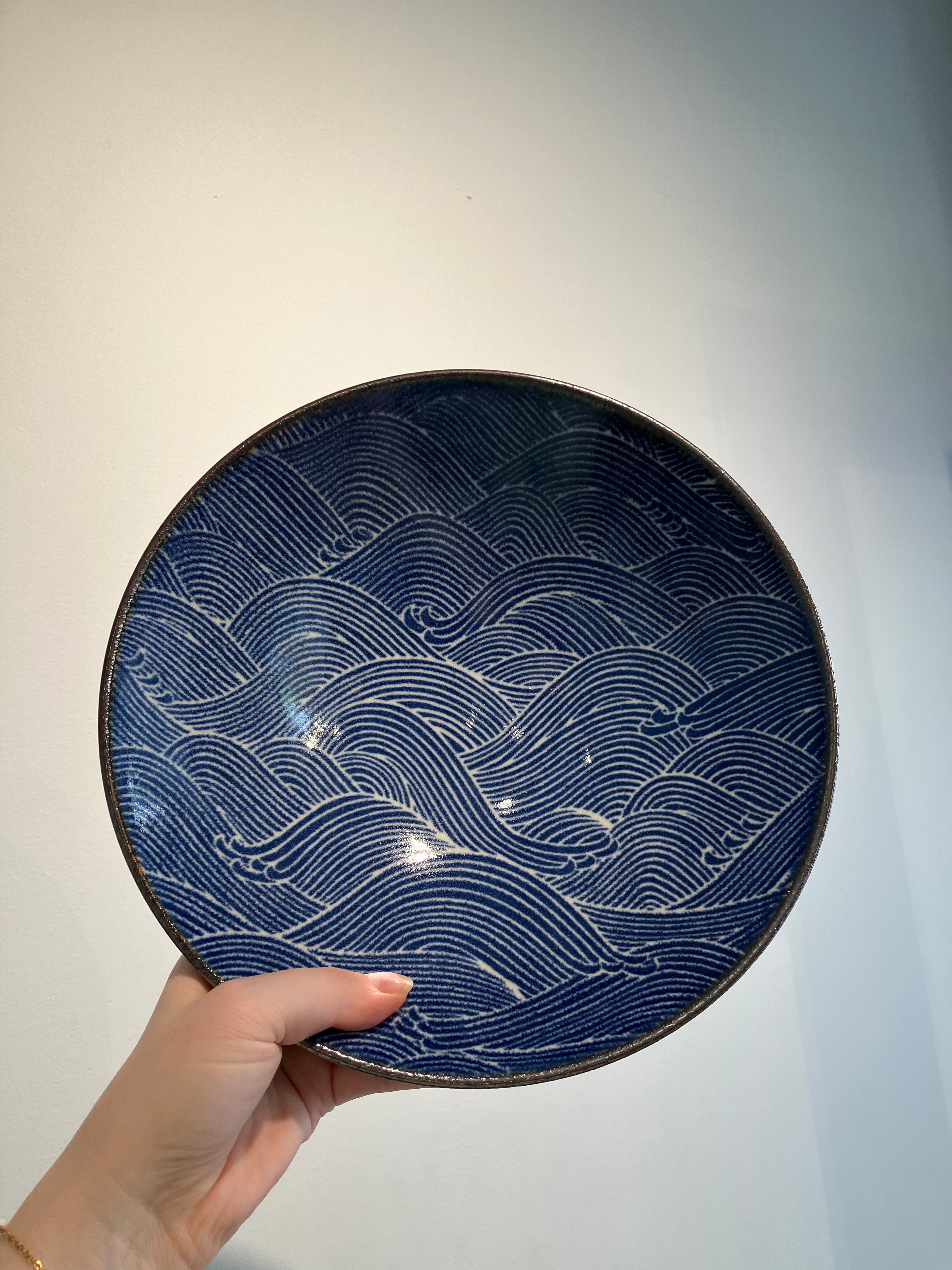 Dish/bowl with blue waves