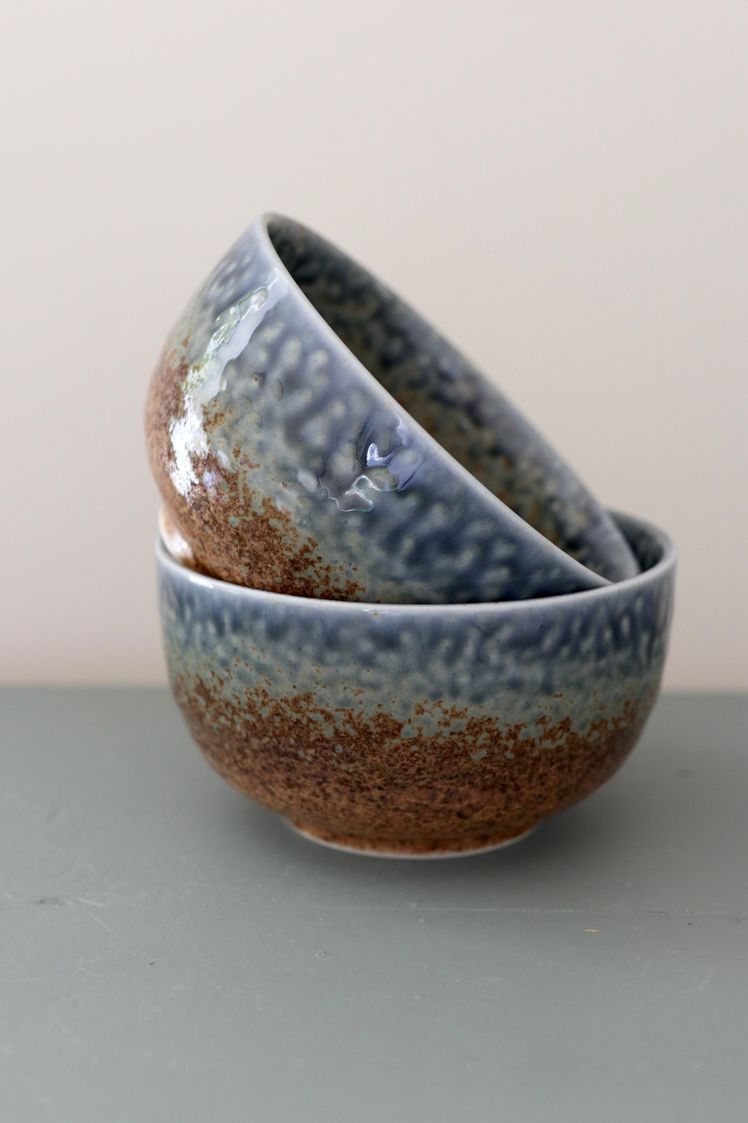 Japanese bowl with blue and brown glaze