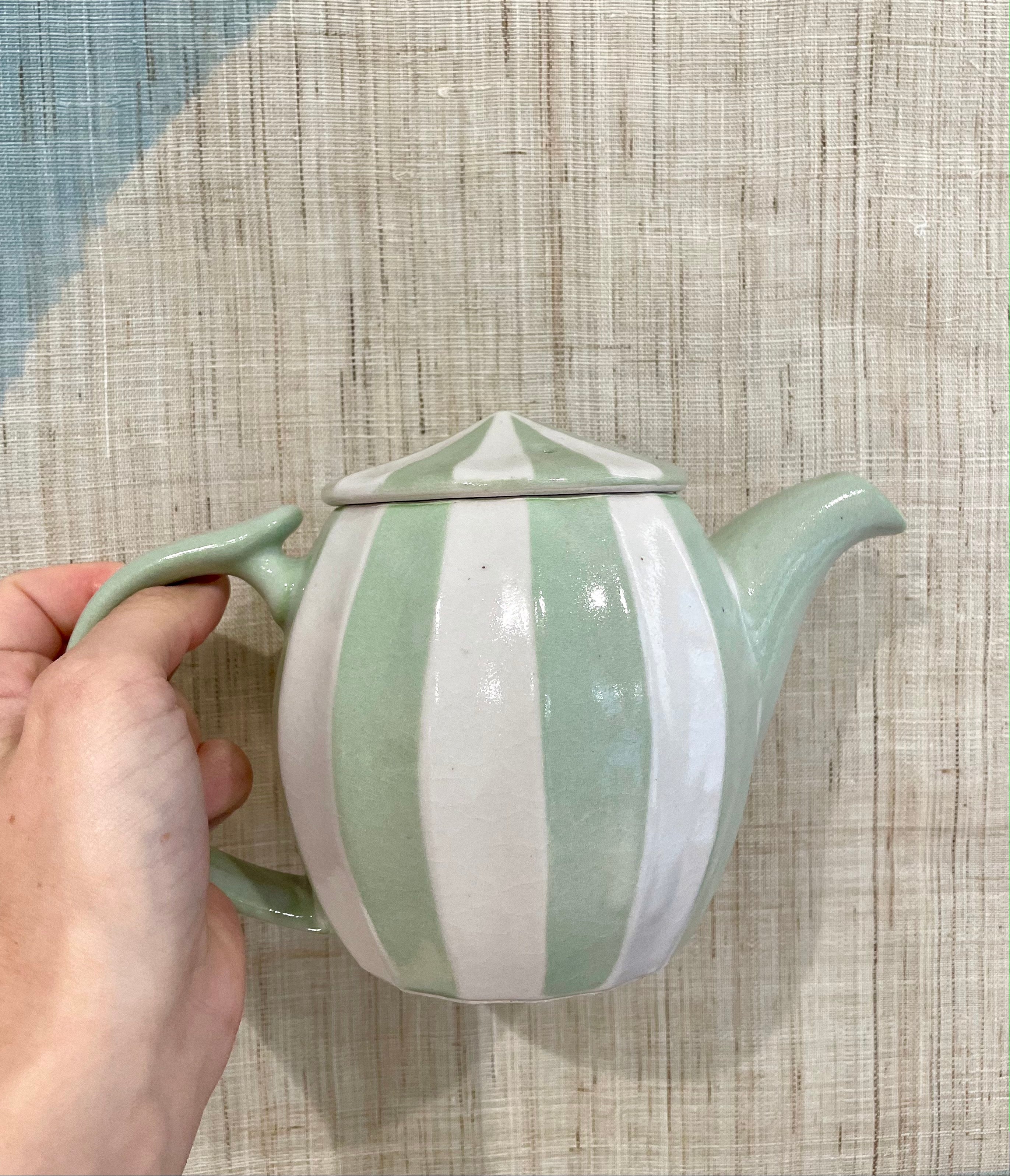 Japanese teapot with light green stripes