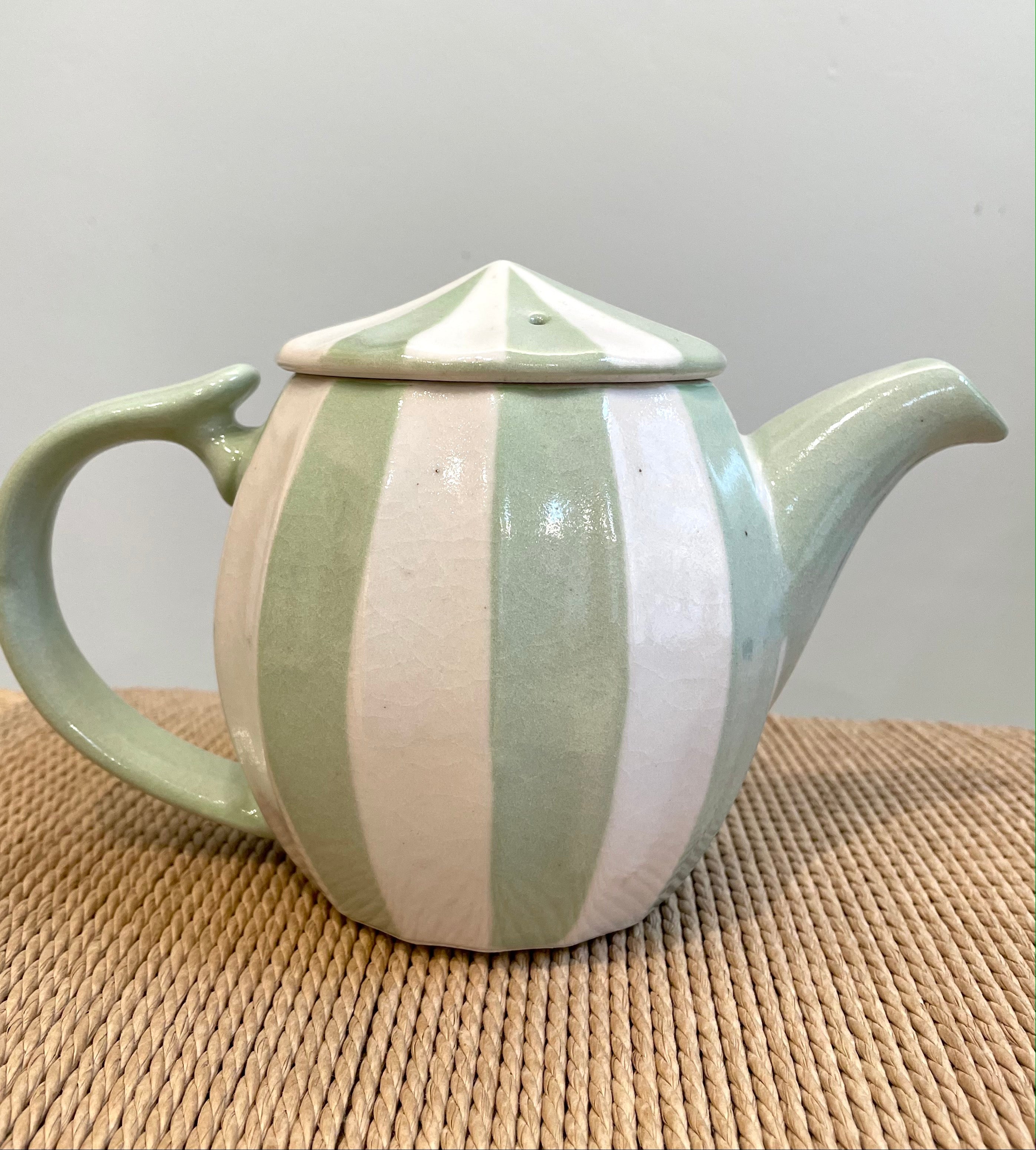 Japanese teapot with light green stripes