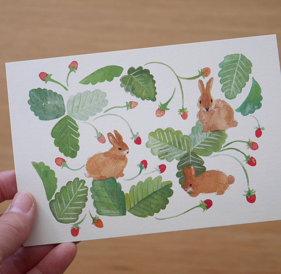 Rabbit card with strawberries