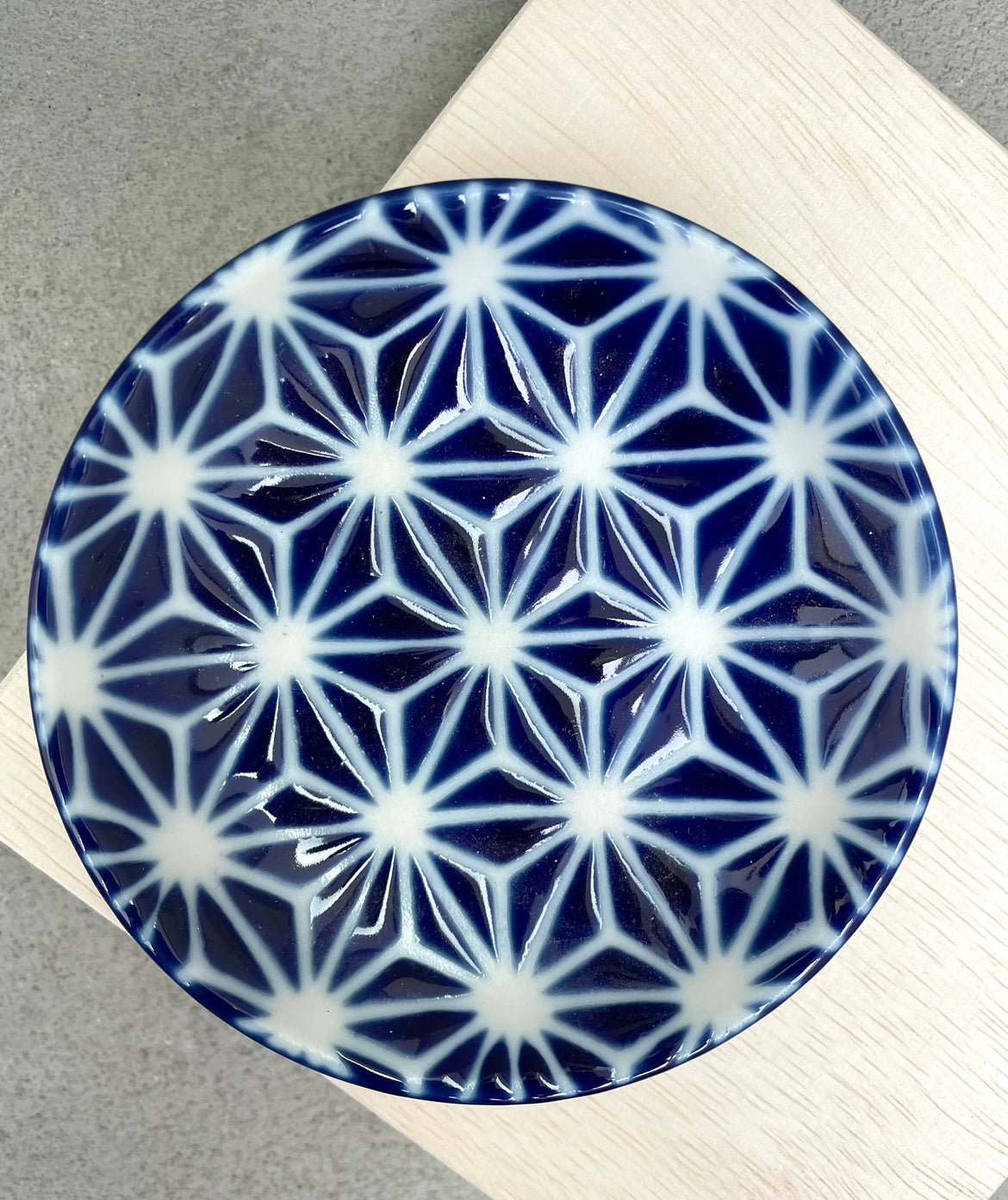 Soy bowl with blue pattern