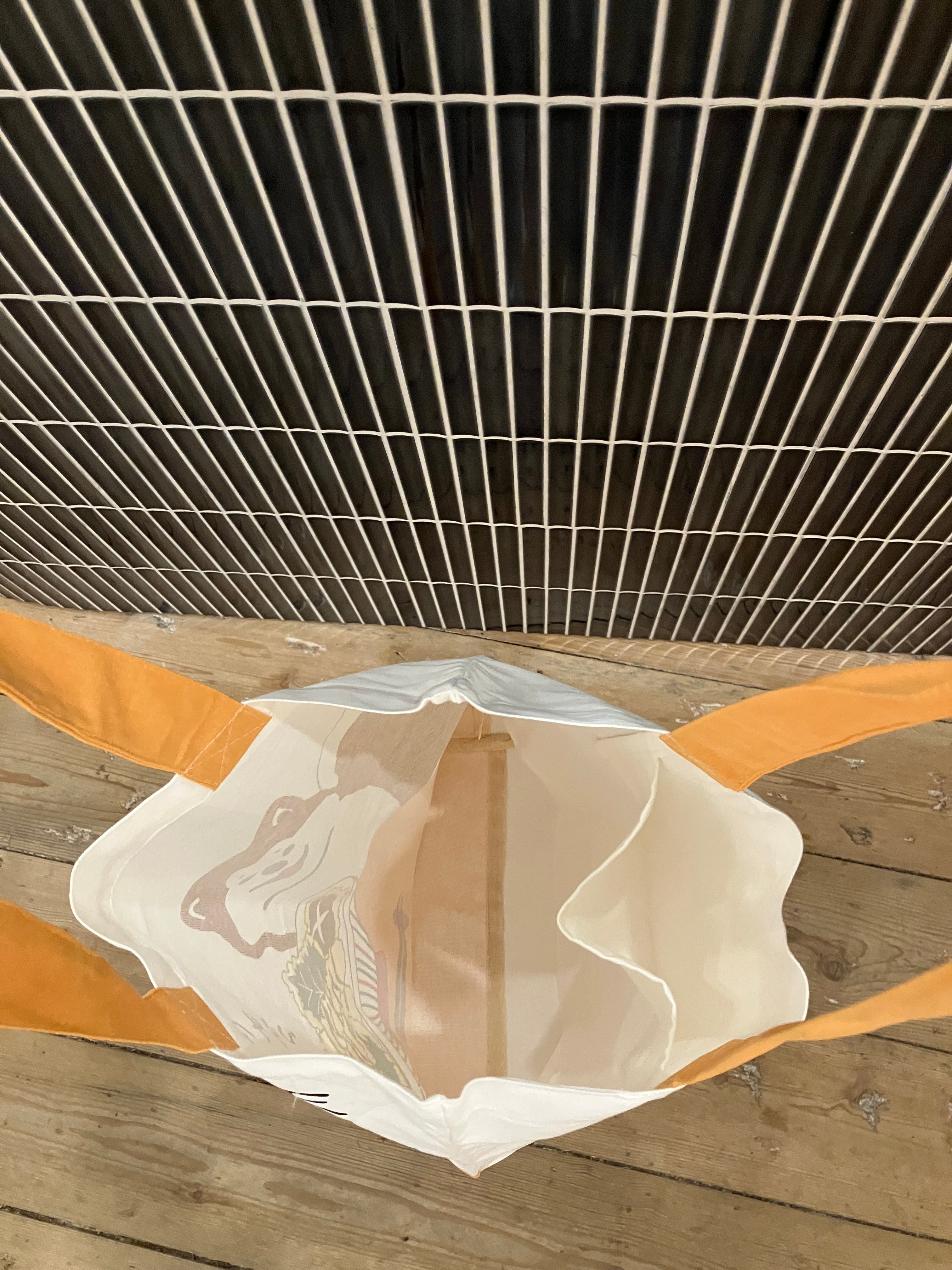 Tote bag with Shiba and bowl of deep-fried prawns