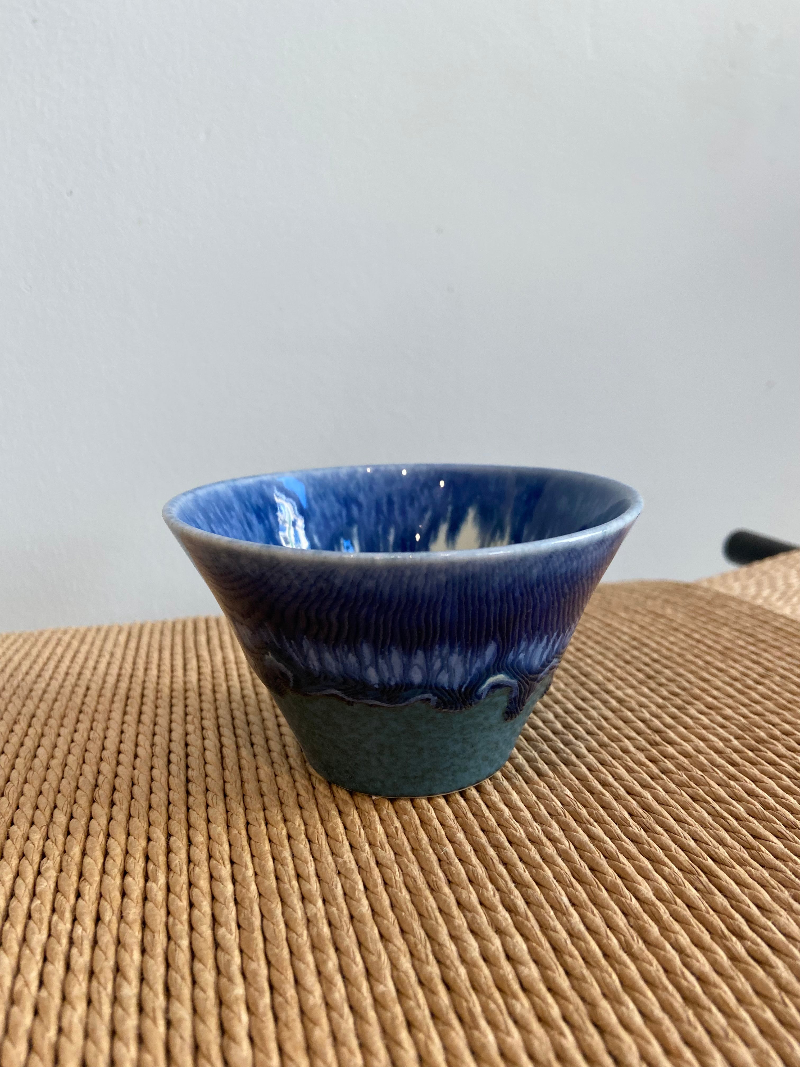 Handmade bowl with dark blue glaze