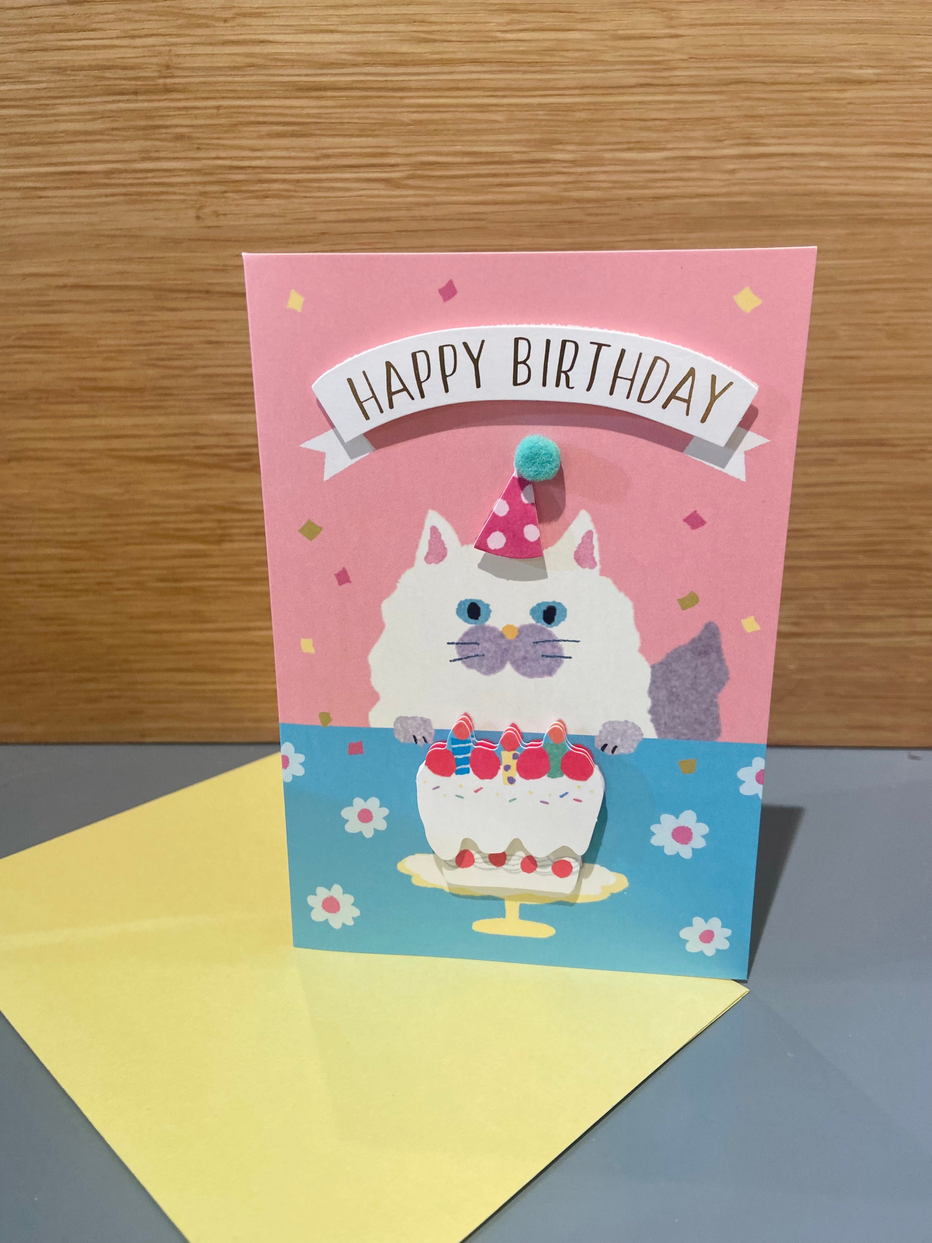 "Happy Birthday" card with cat