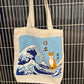 Tote bag med shiba ved Kanagawa og Mount Fuji