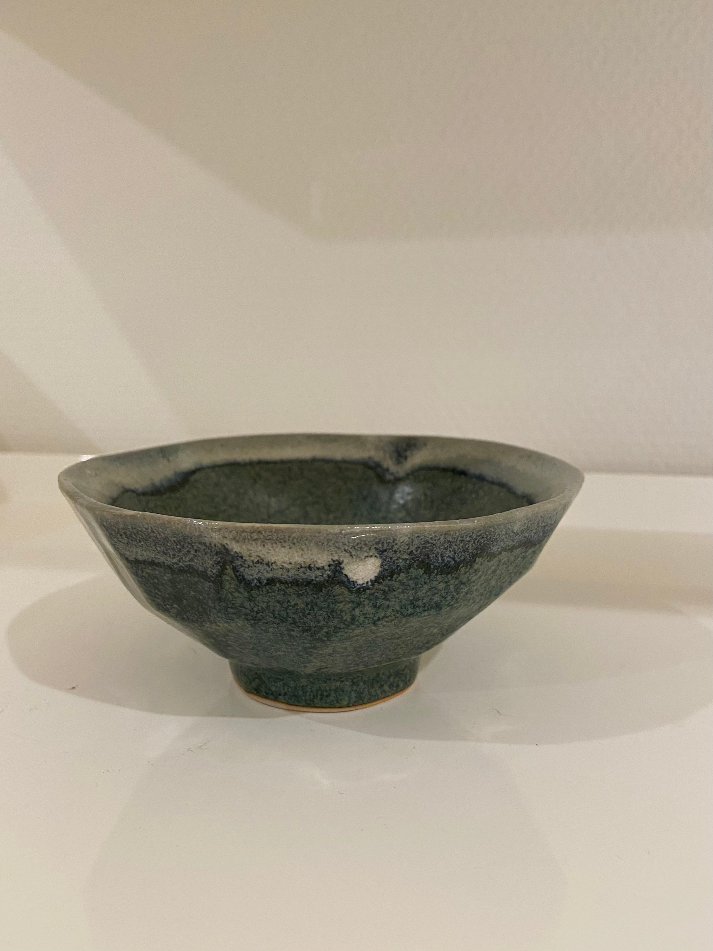 Angular bowl with blue/grey glaze