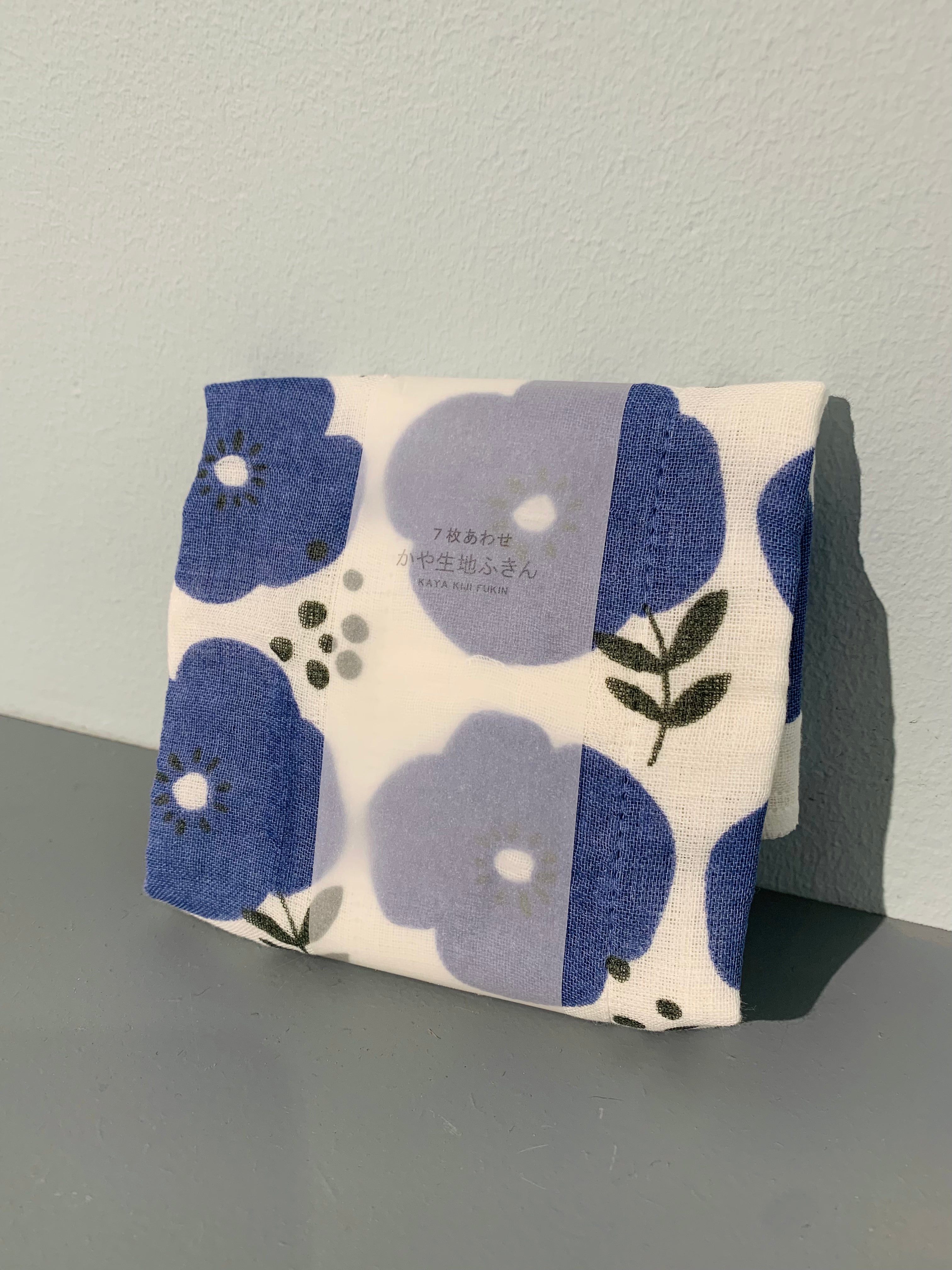 Japanese tea towel with flowers, blue