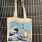 Tote bag med shiba ved Kanagawa og Mount Fuji