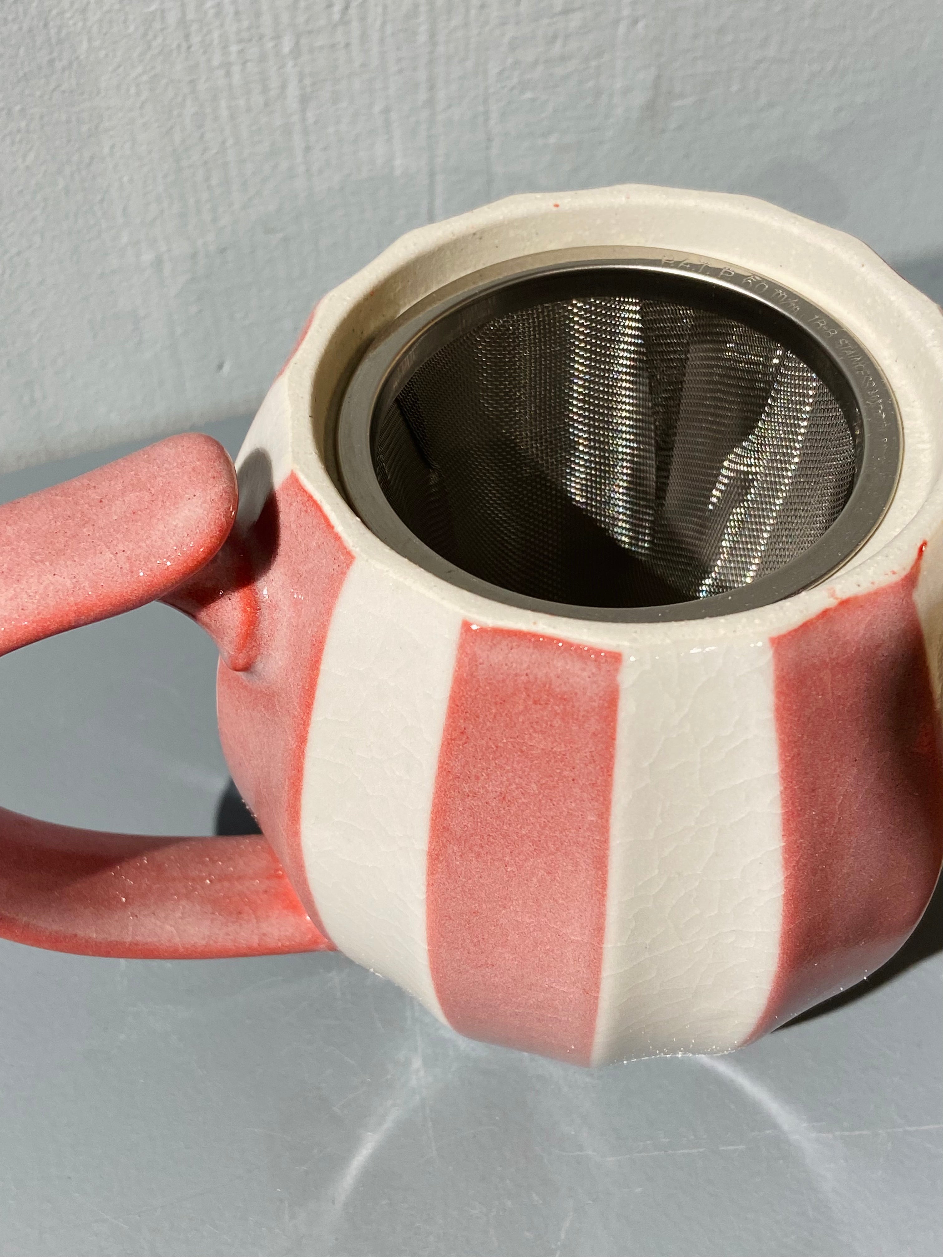 Japanese teapot with pink stripes