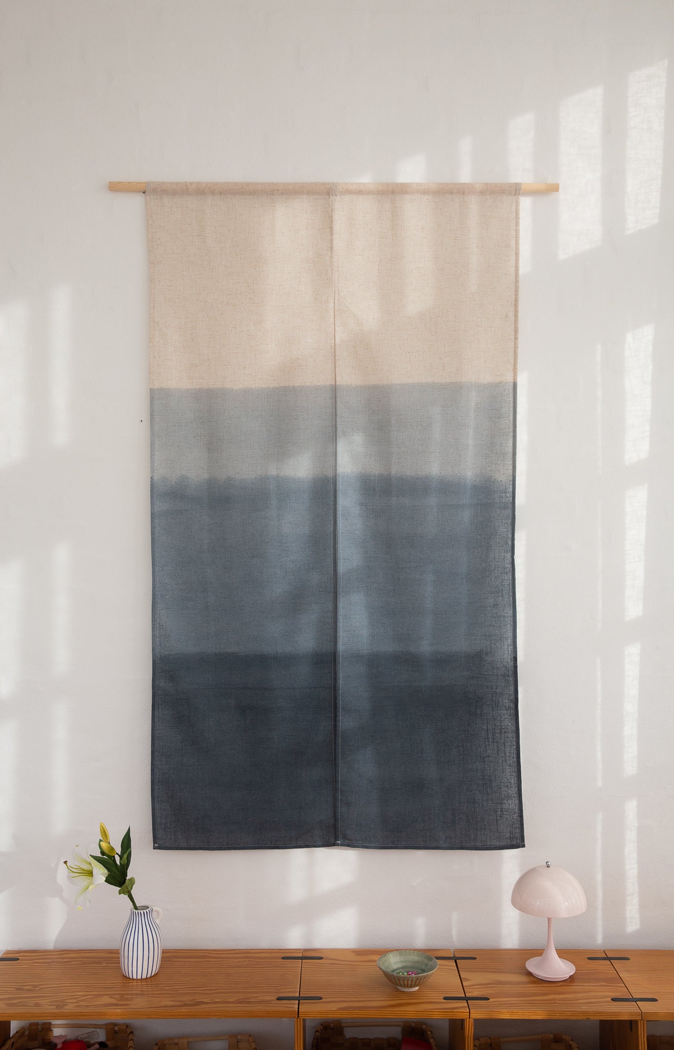 Japanese tapestry with blue stripes