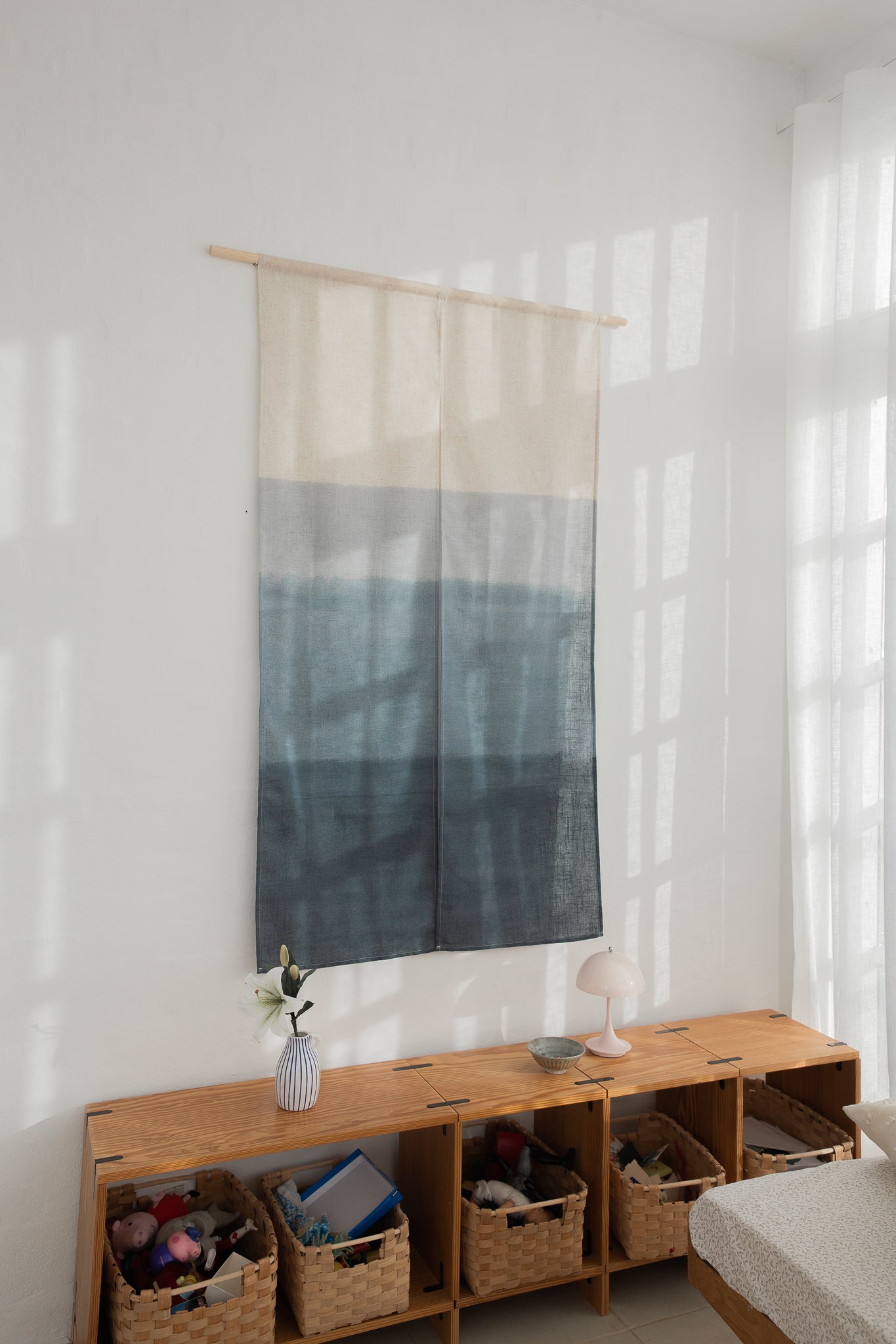 Japanese tapestry with blue stripes
