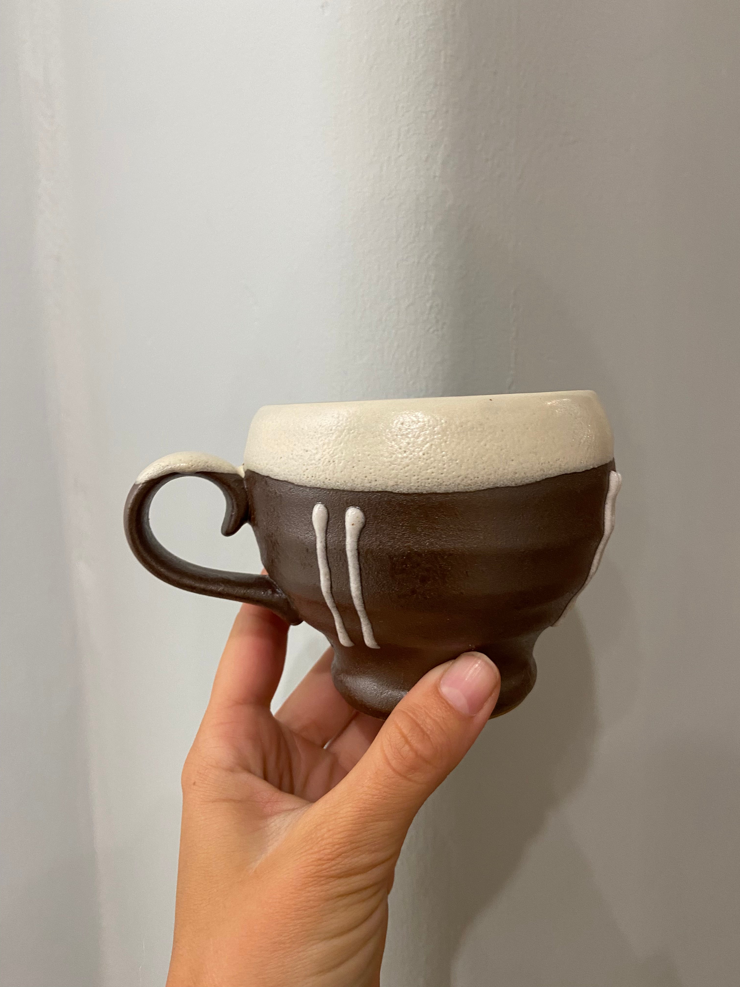 Ceramic cup brown and white glaze