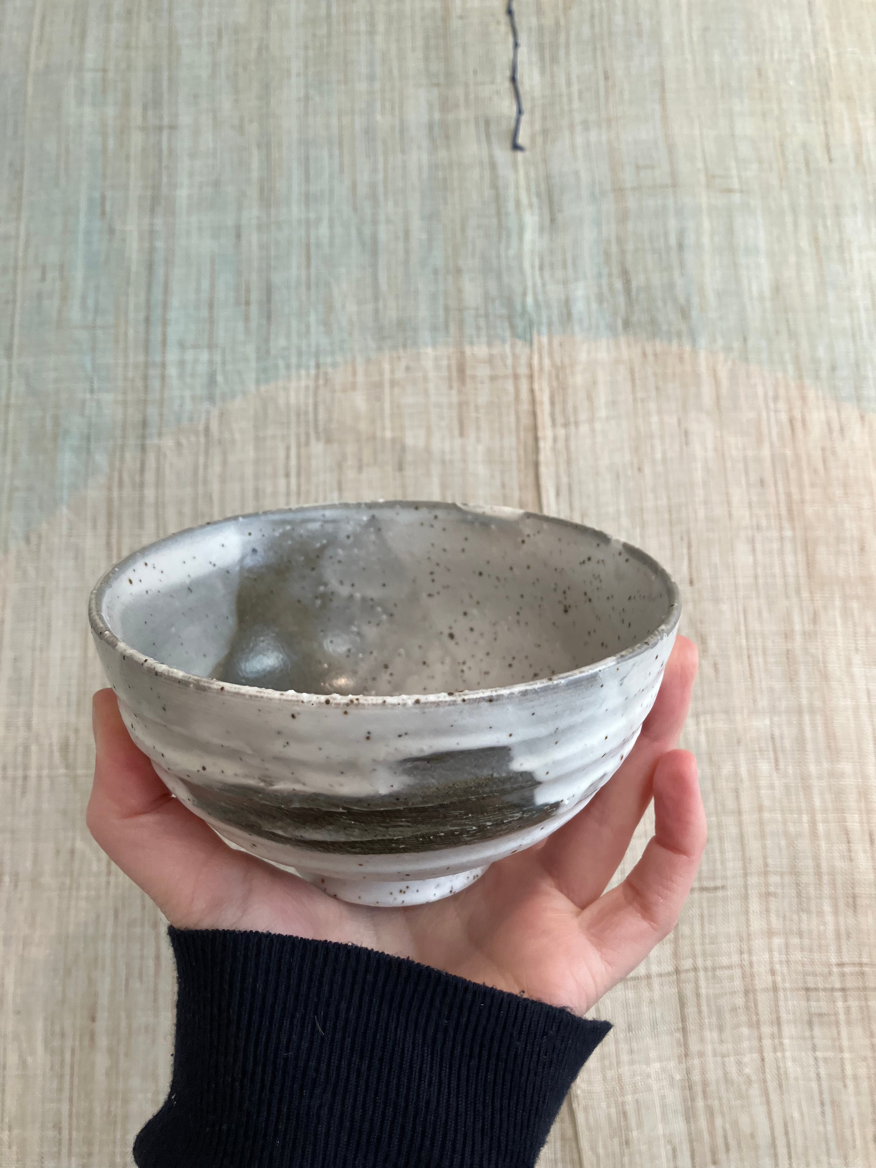 Bowl with gray glaze and dark details