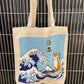 Tote bag med shiba ved Kanagawa og Mount Fuji