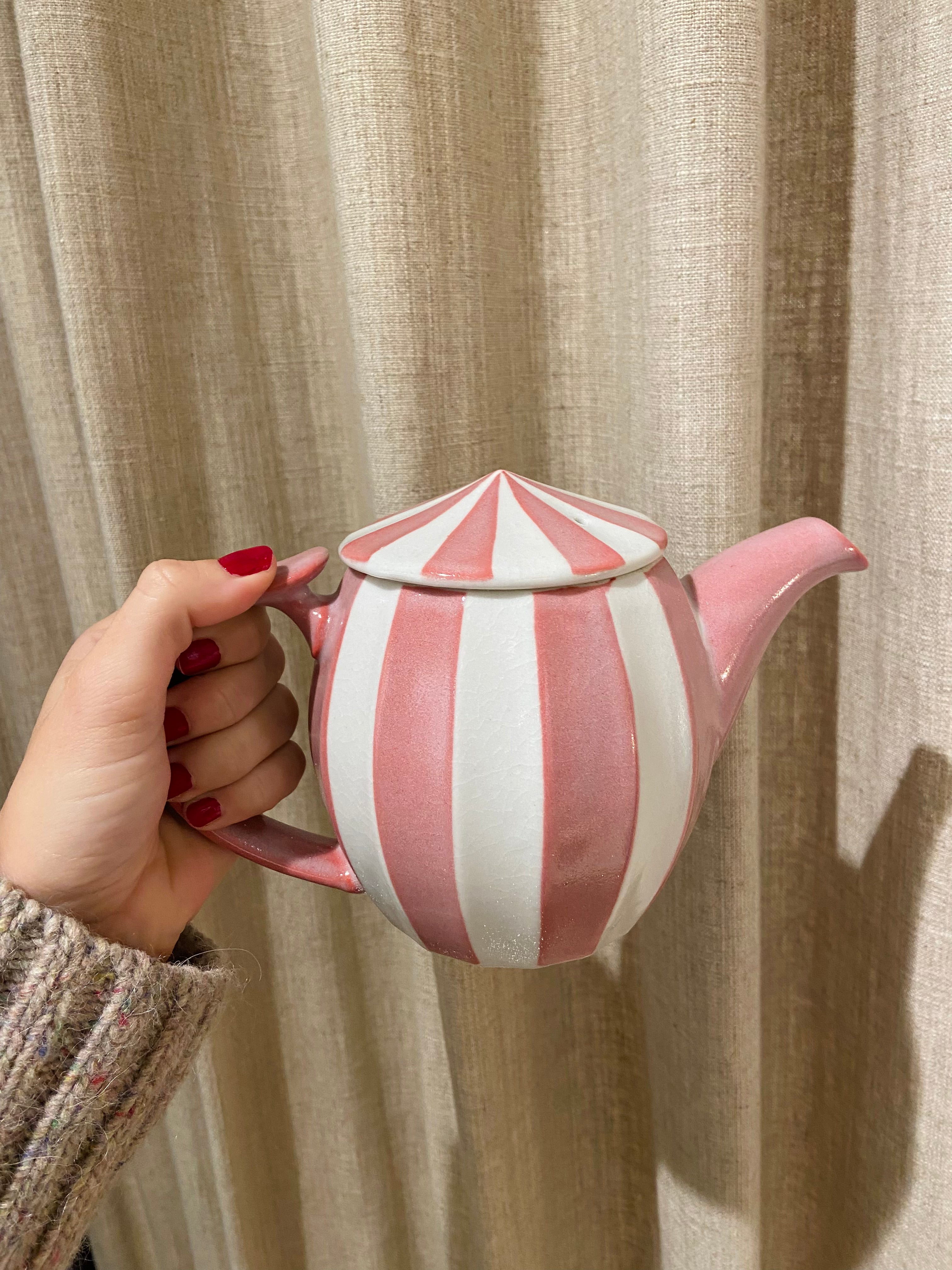 Japanese teapot with pink stripes