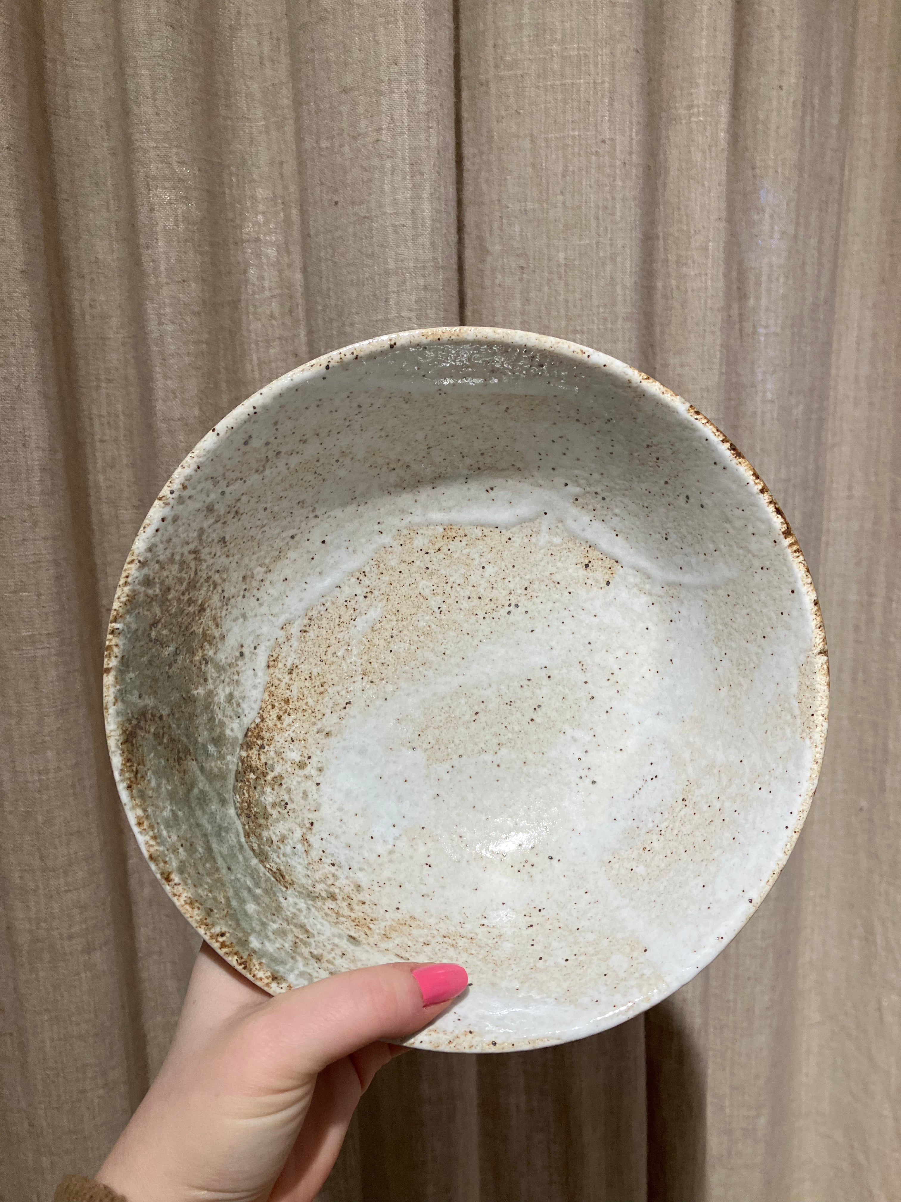 Ramen bowl with beige, brown and green glaze