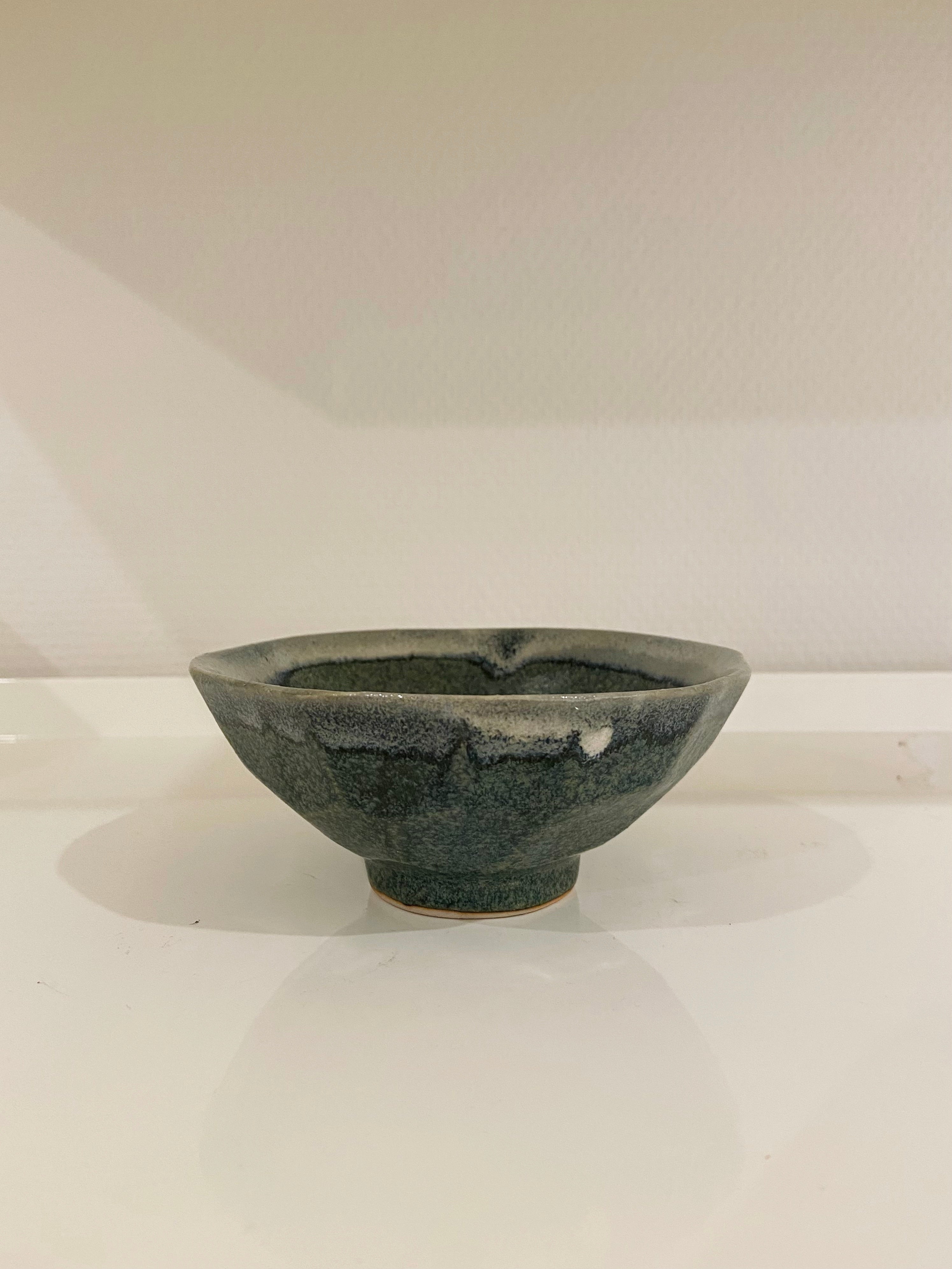 Angular bowl with blue/grey glaze