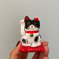 Lucky Cat på pude, sort/hvid
