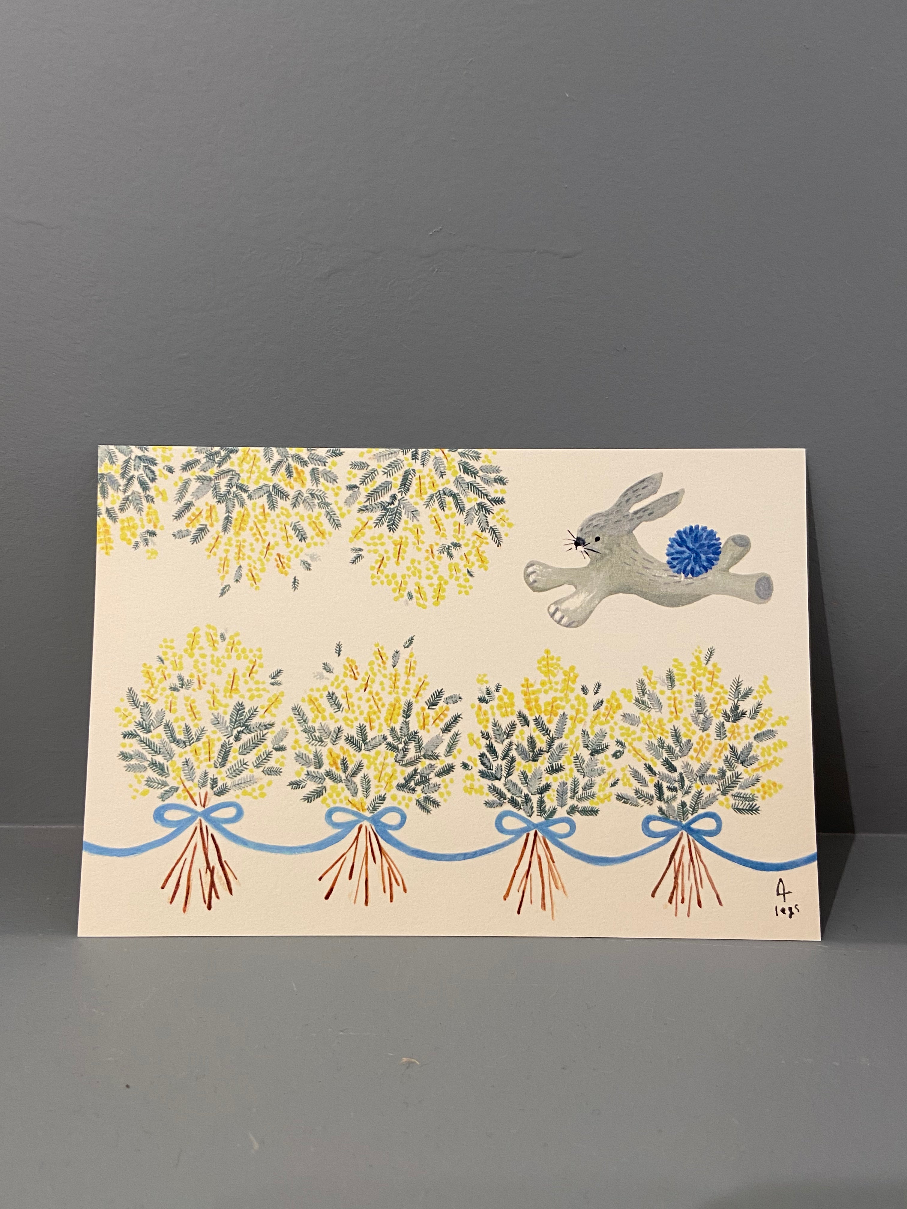 Postcard, Rabbit jumping with flowers