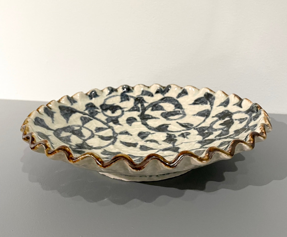 Hand painted Japanese dish with blue pattern