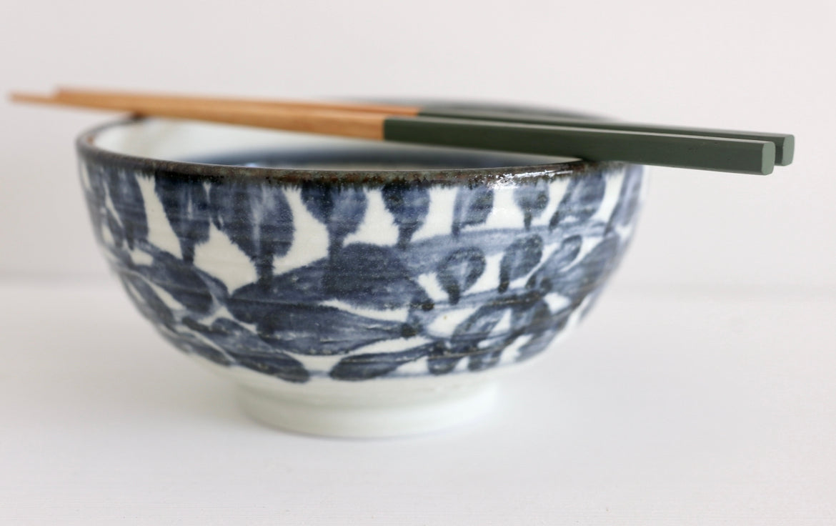 Noodle bowl with blue flowers