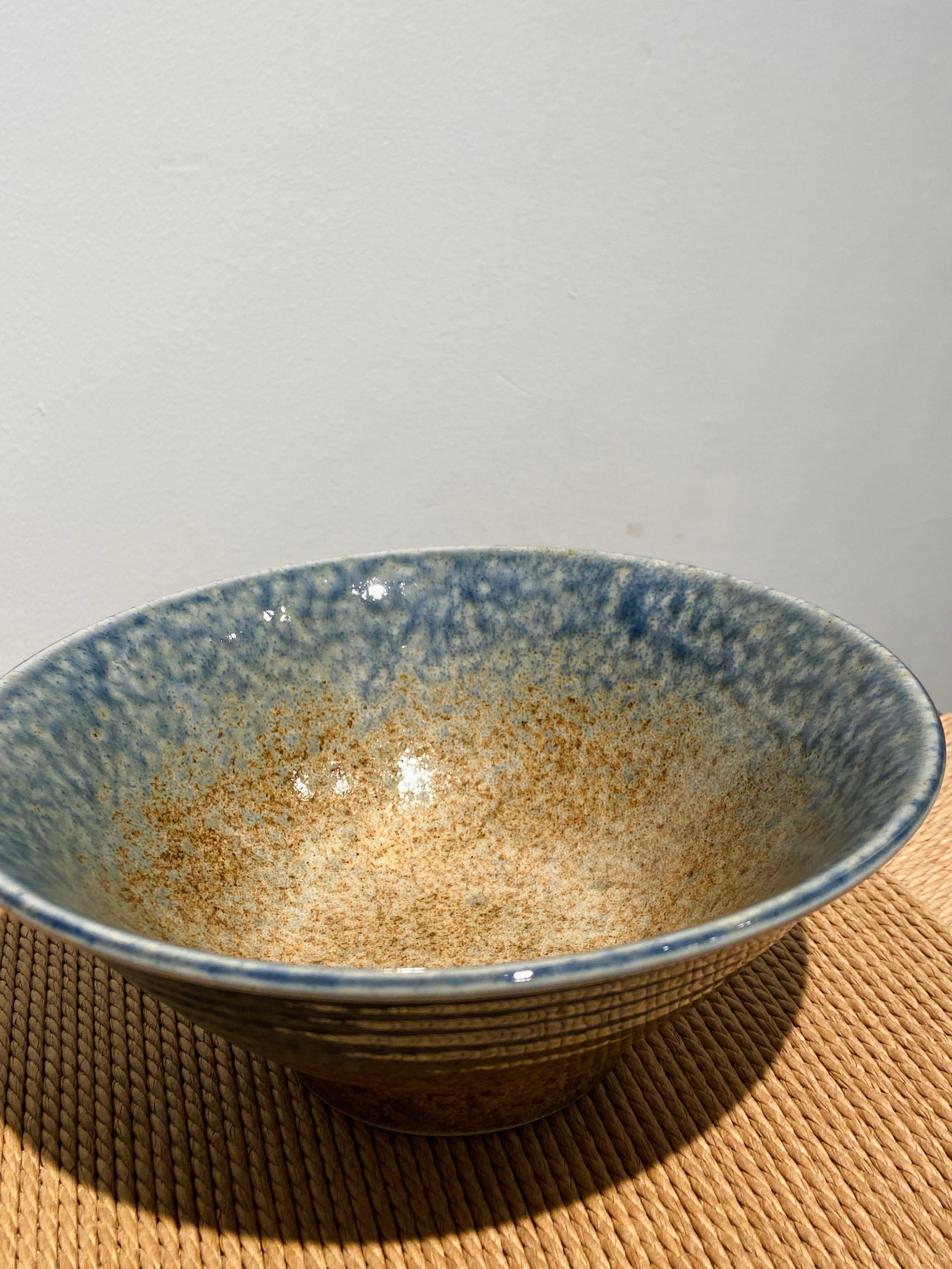Noodle bowl with blue and brown glaze