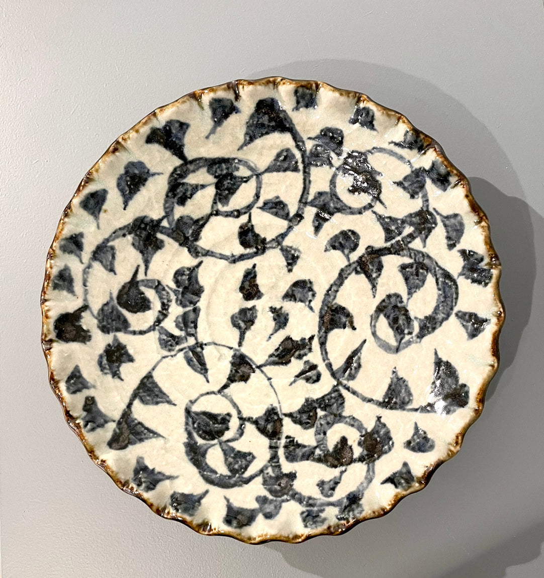 Hand painted Japanese dish with blue pattern