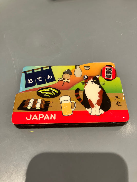 Magnet med kat og japanske motiver