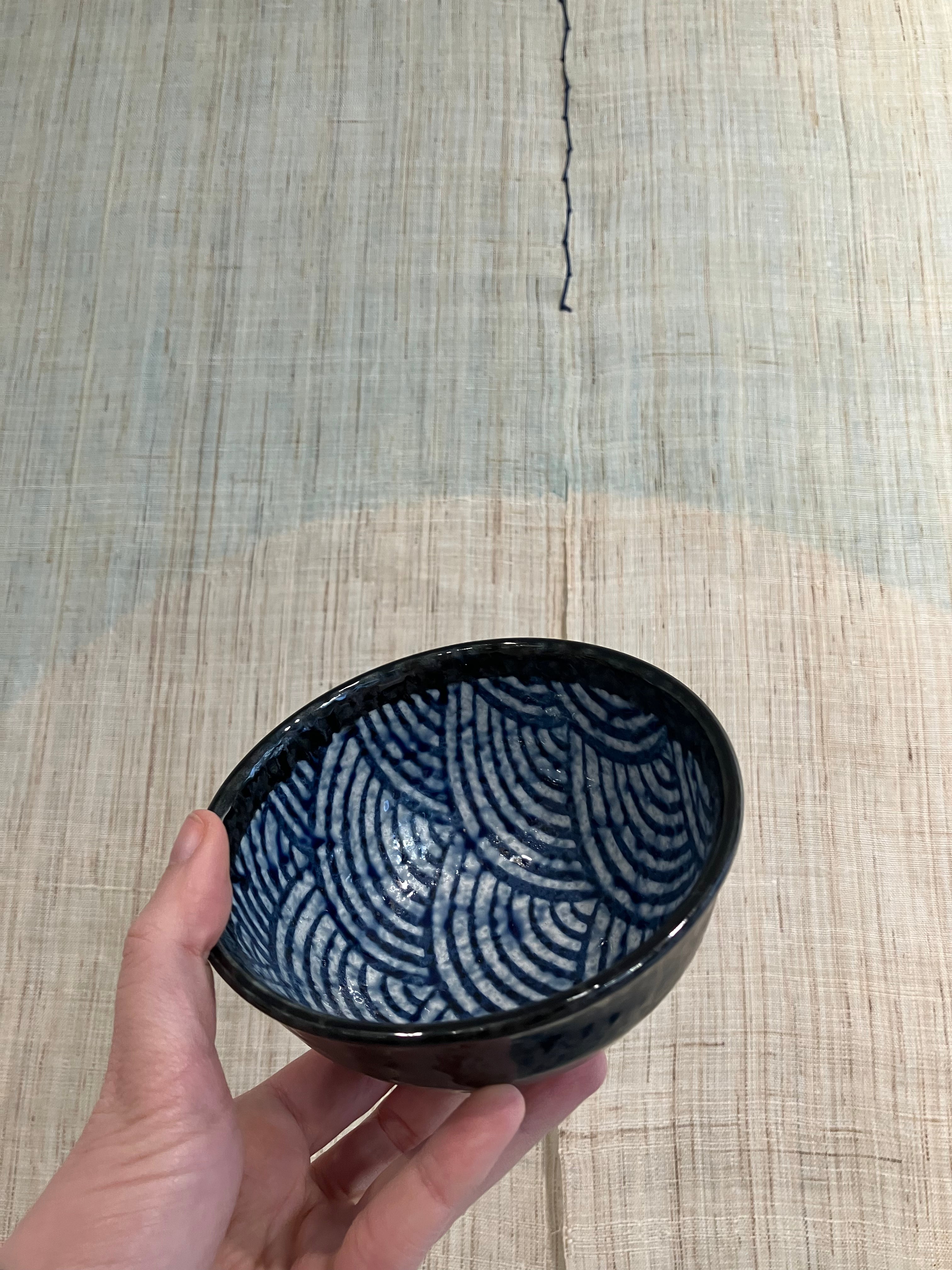 Small blue bowl with blue waves
