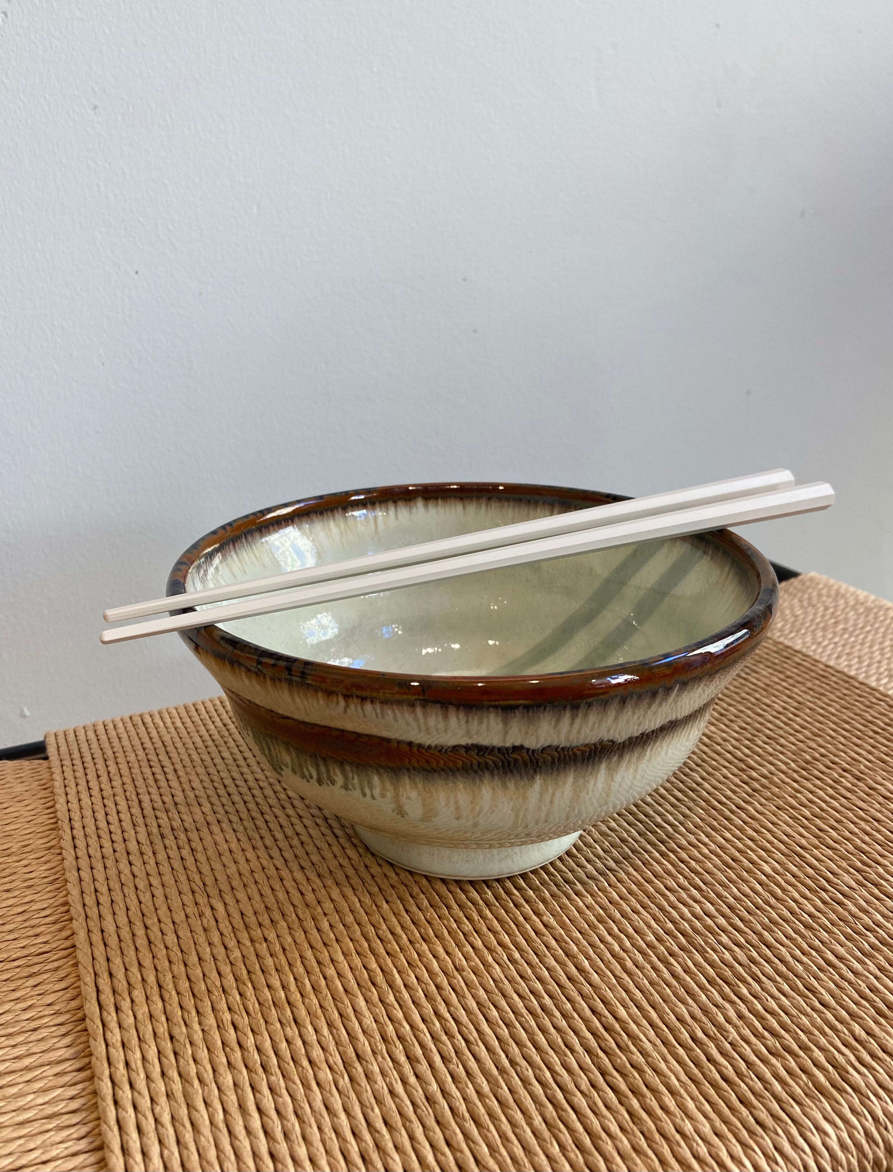 Small ramen bowl with brown stripes