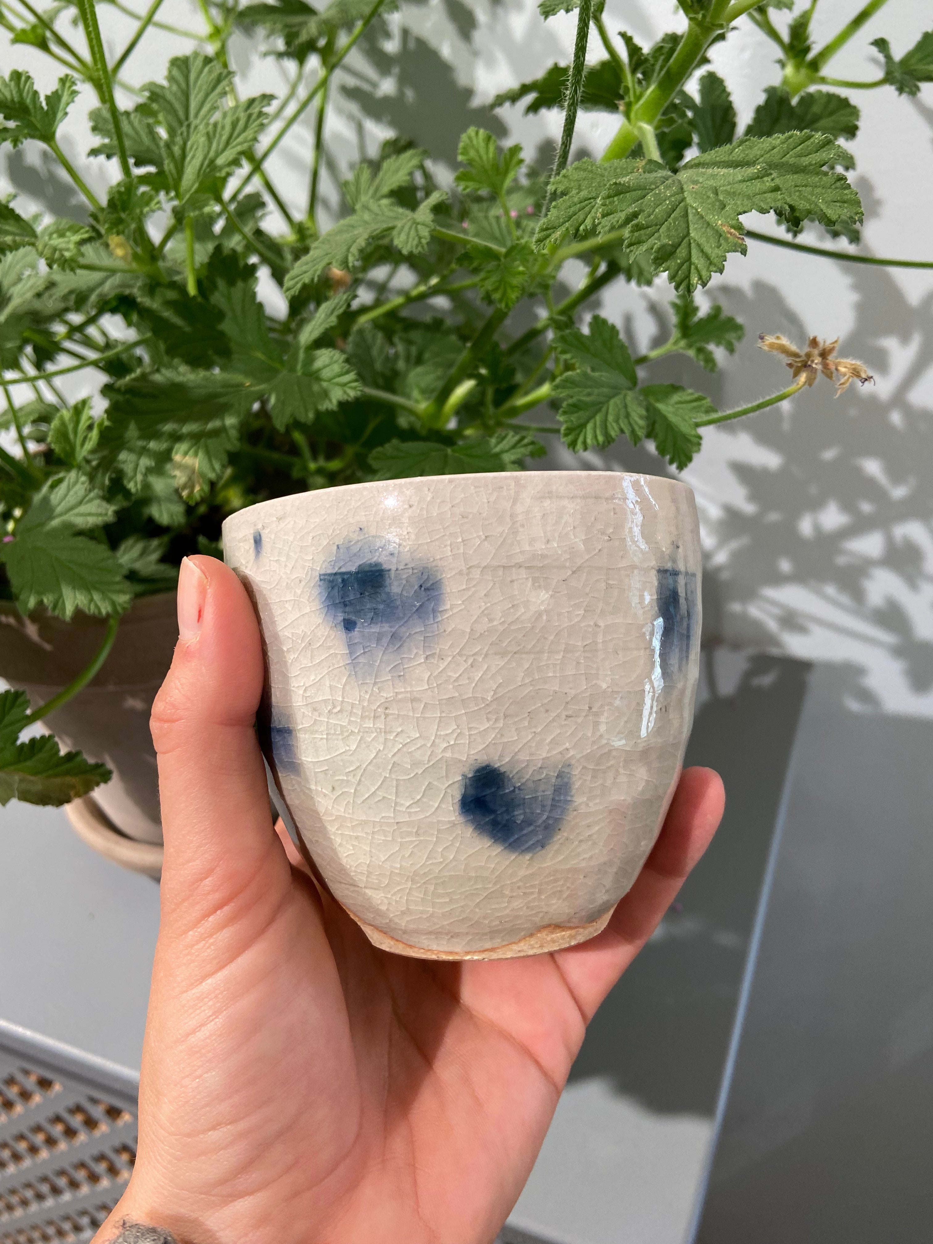 Japanese cup with blue spots