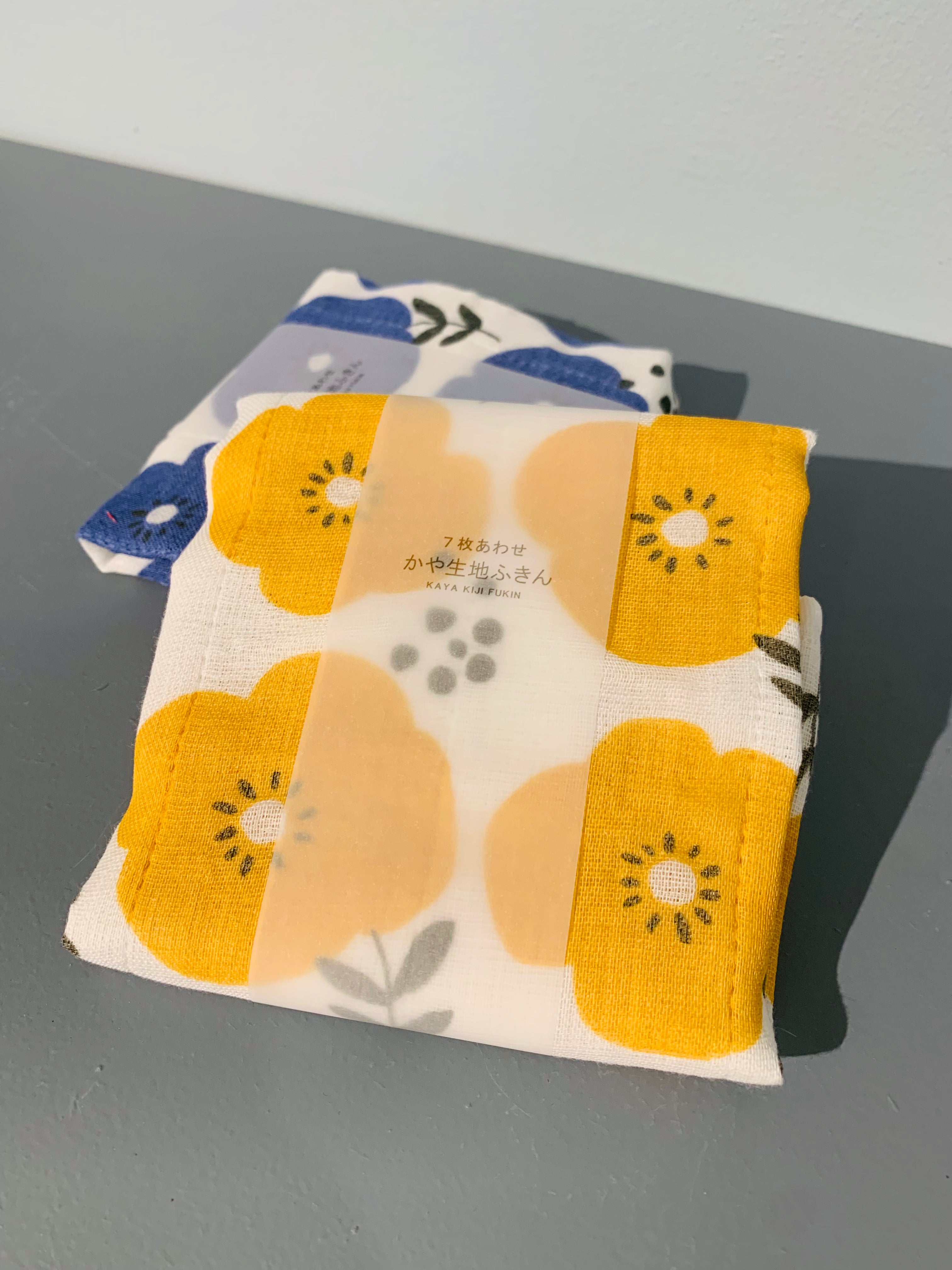 Japanese tea towel with flowers, blue