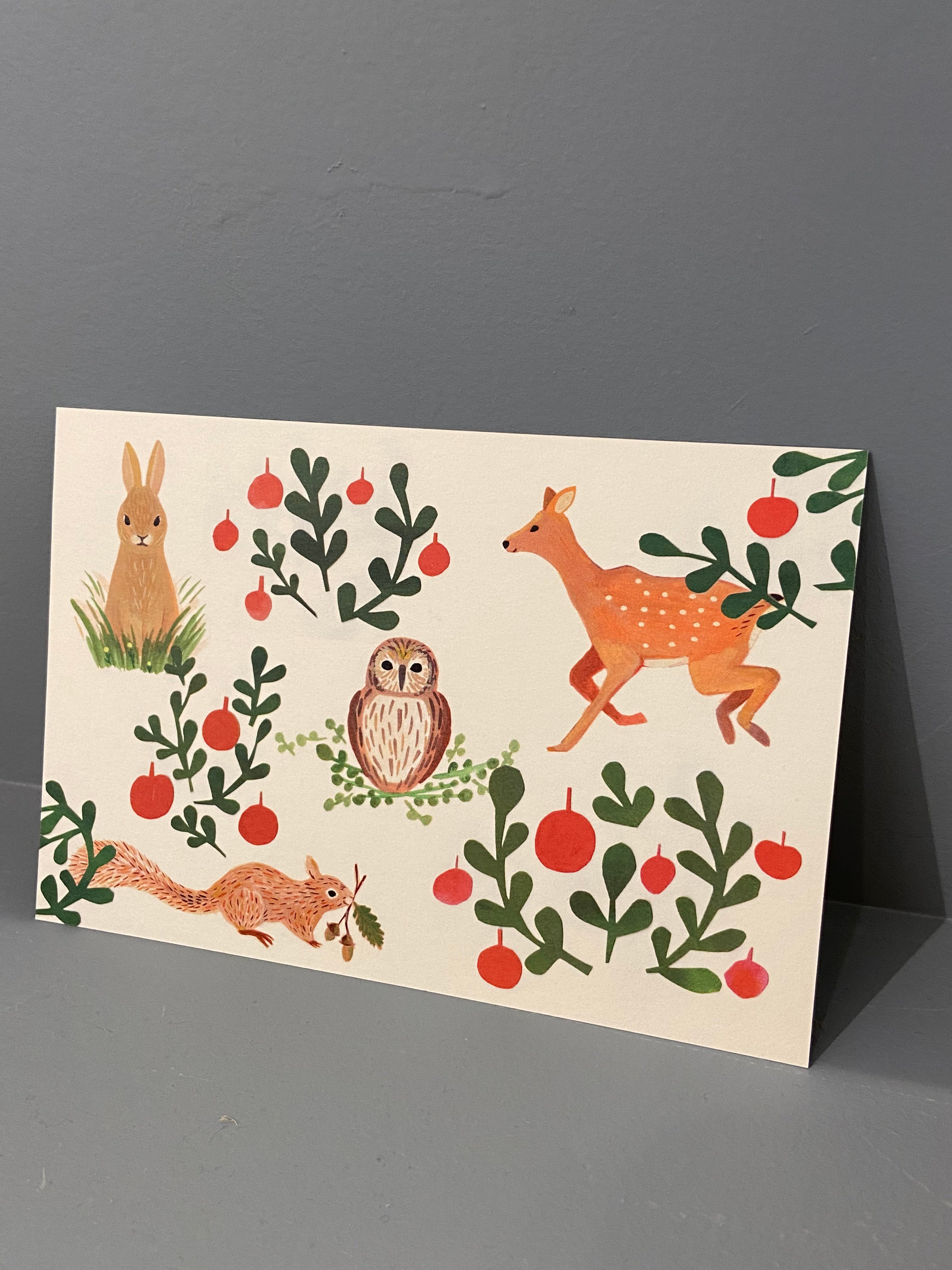 Postcard - Forest animals with red berries
